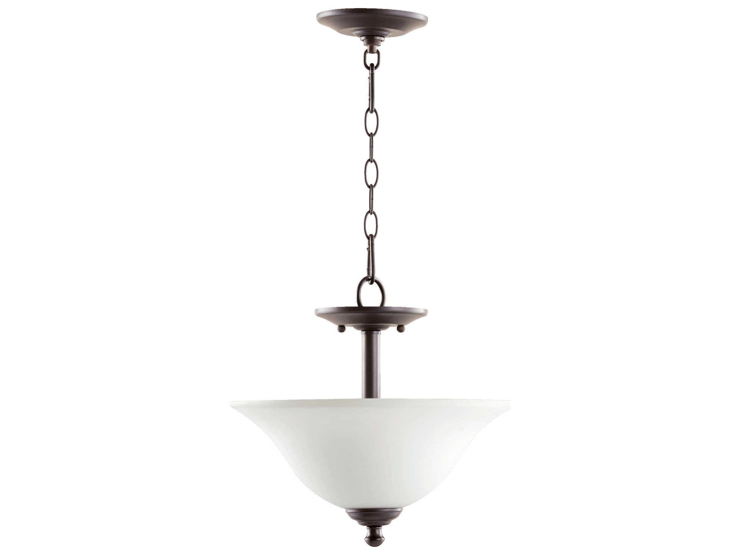 Quorum Spencer 2-Light Oiled Bronze With Satin Opal Glass Bell Pendant