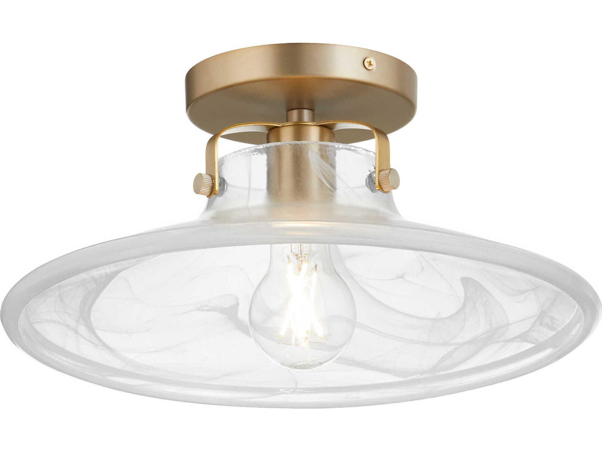 Quorum 1-Light Aged Brass Round Semi Flush Mount