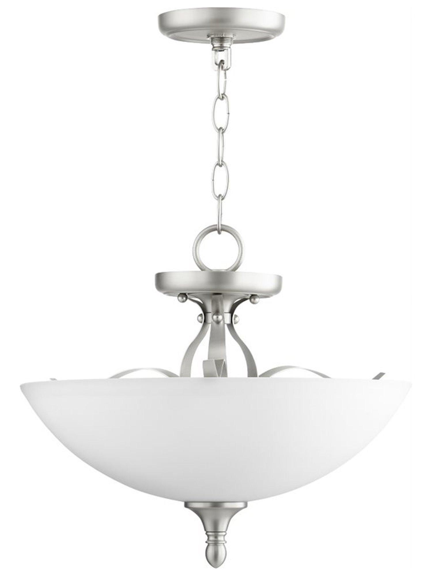 Quorum Jardin 3-Light Satin Nickel White Glass Bowl Pendant