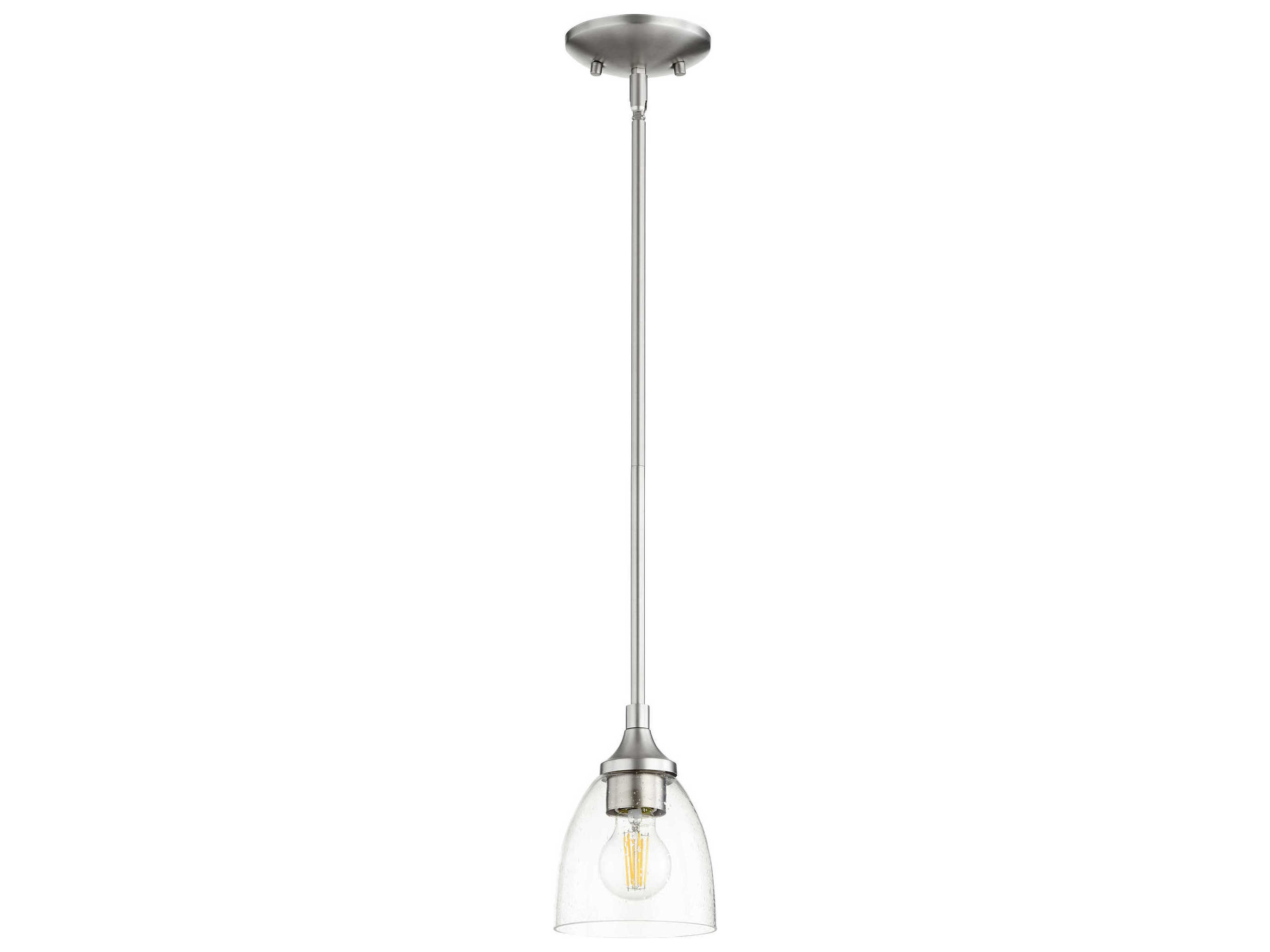 Quorum Enclave 1-Light Satin Nickel With Clear Seeded Glass Bell Mini Pendant