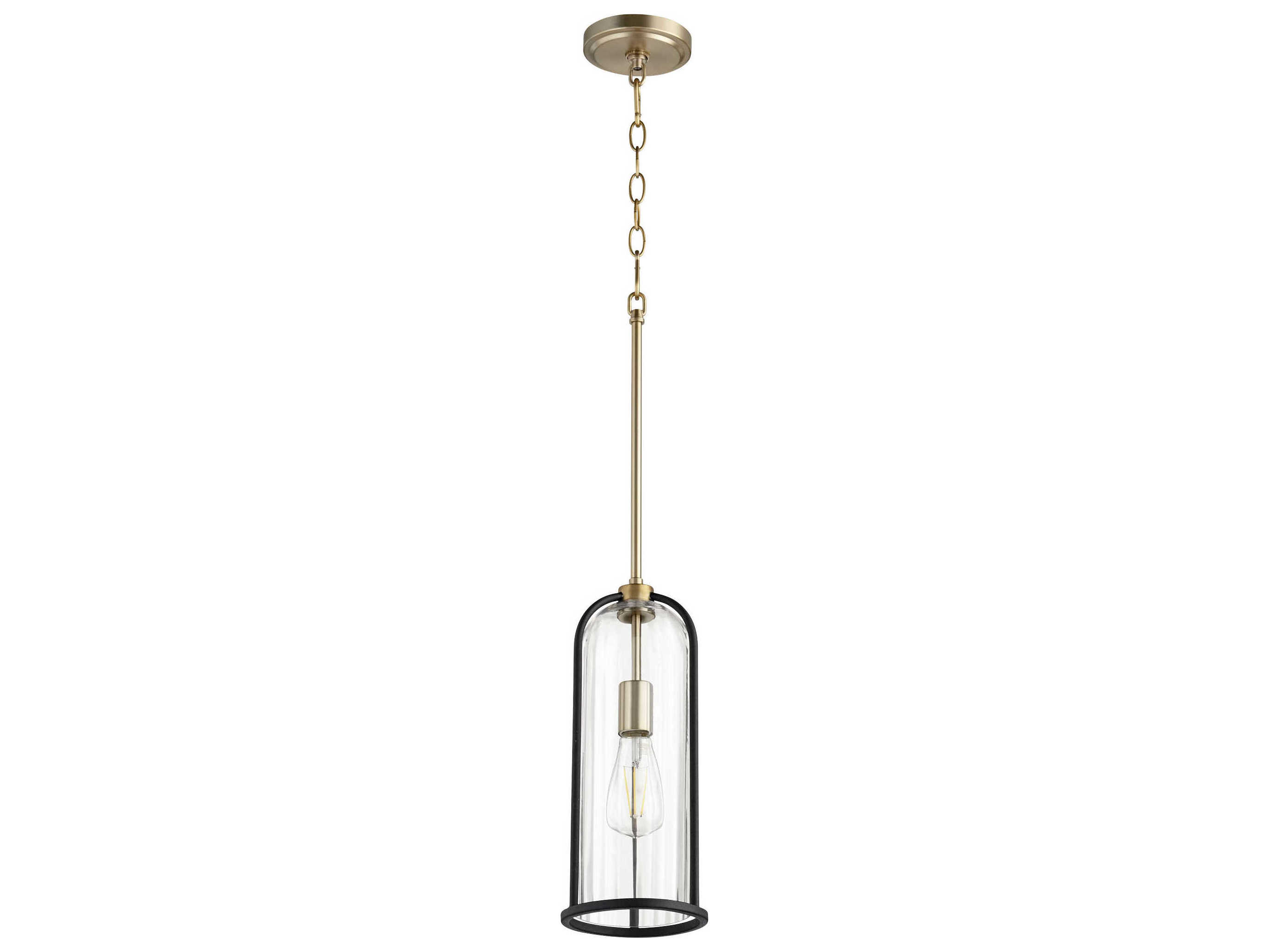 Quorum Espy 1-Light Noir With Aged Brass Glass Cylinder Mini Pendant