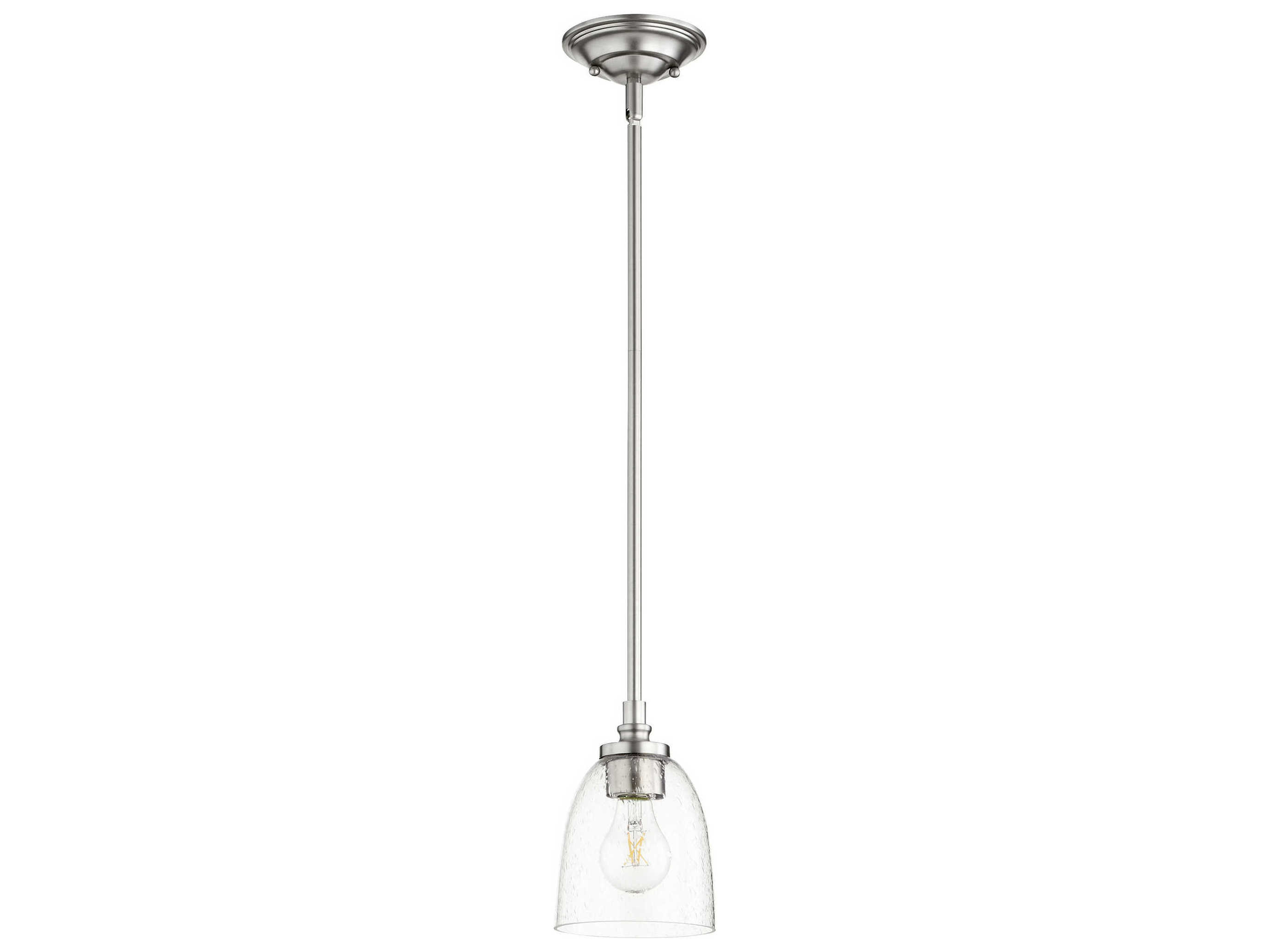 Quorum Rossington 1-Light Satin Nickel With Clear Seeded Glass Bell Mini Pendant
