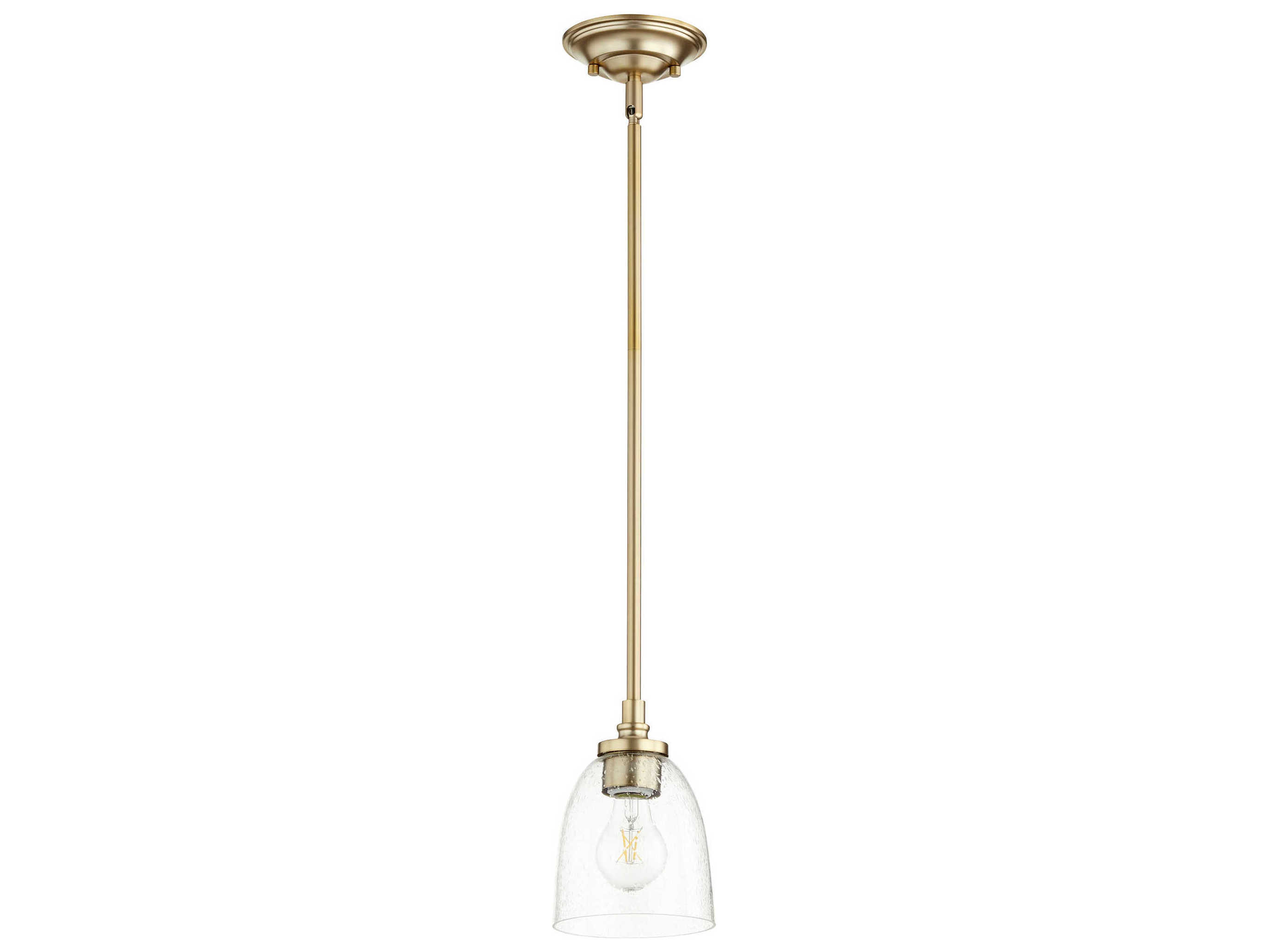 Quorum Rossington 1-Light Aged Brass With Clear Seeded Glass Bell Mini Pendant