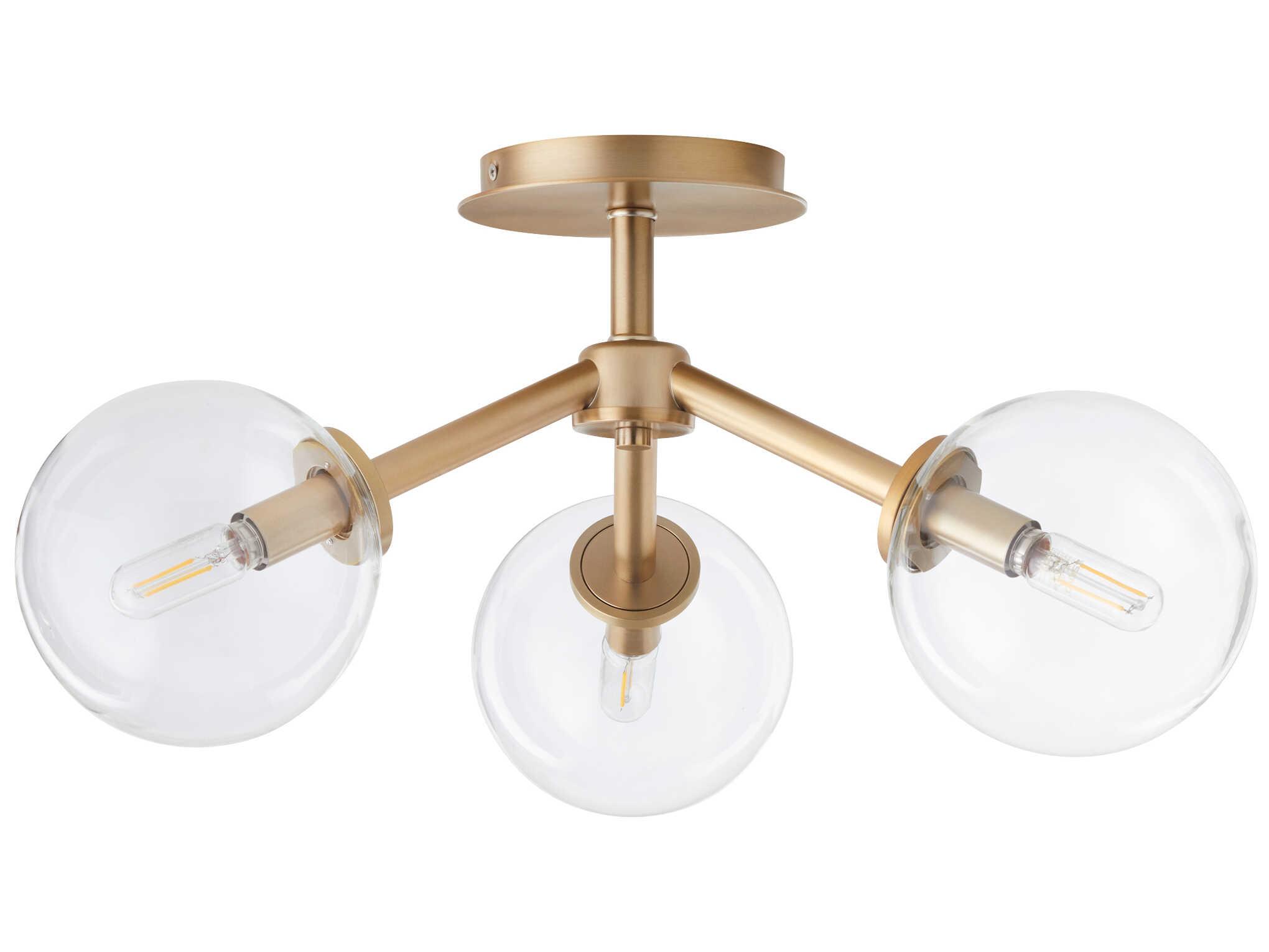 Quorum Rovi 3-Light Aged Brass Glass Globe Semi Flush Mount