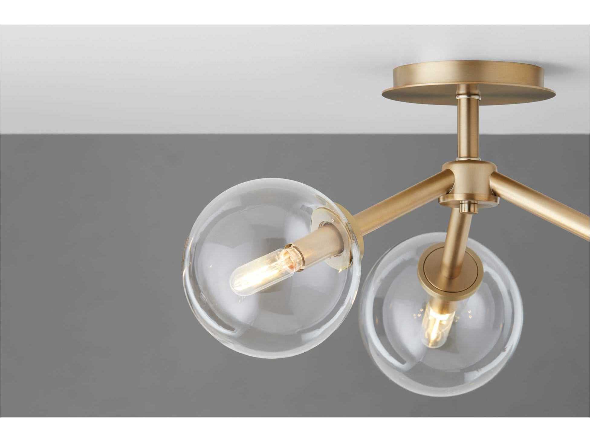 Quorum Rovi 3-Light Aged Brass Glass Globe Semi Flush Mount