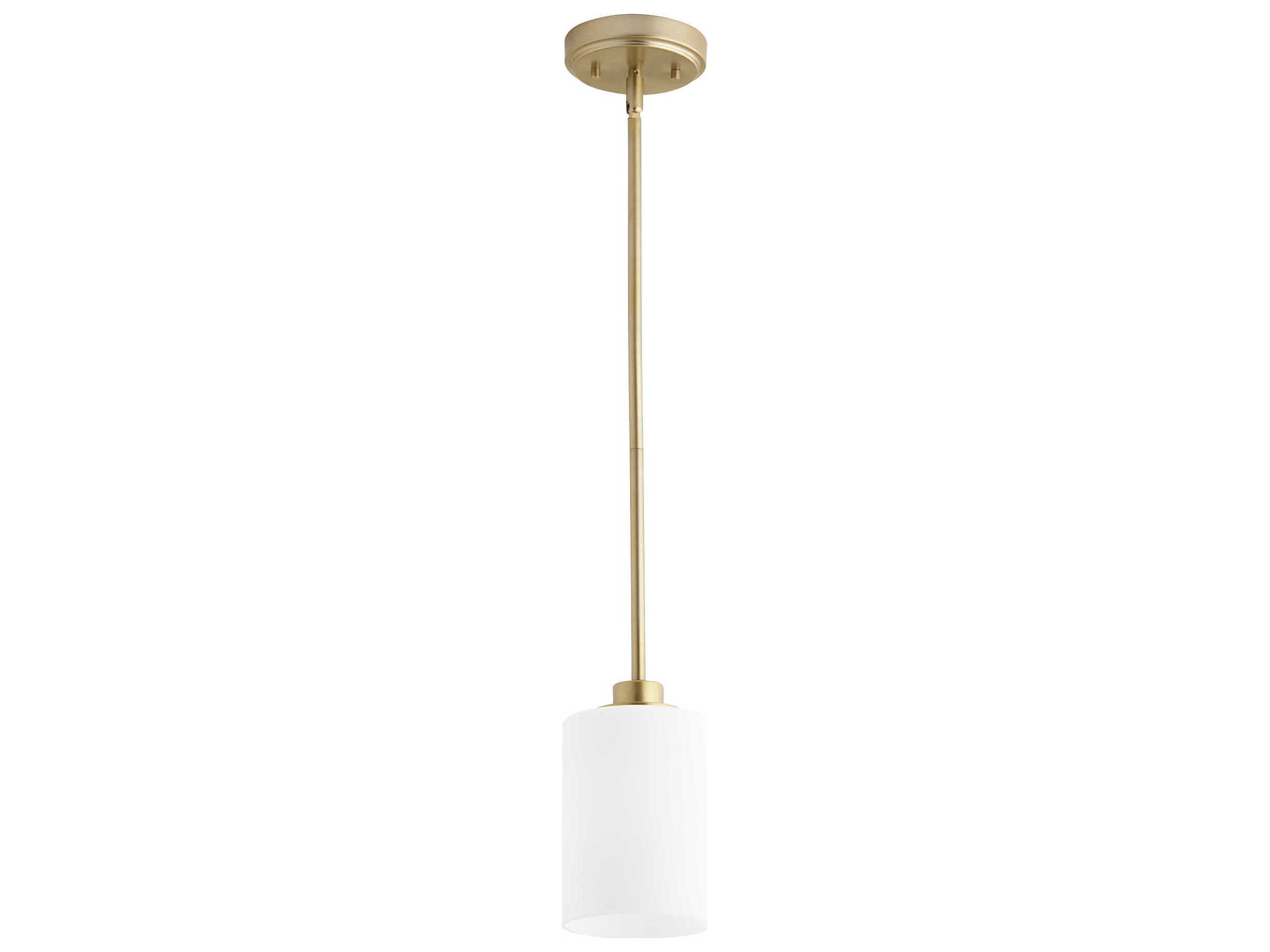 Quorum Lancaster 1-Light Aged Brass Glass Cylinder Mini Pendant