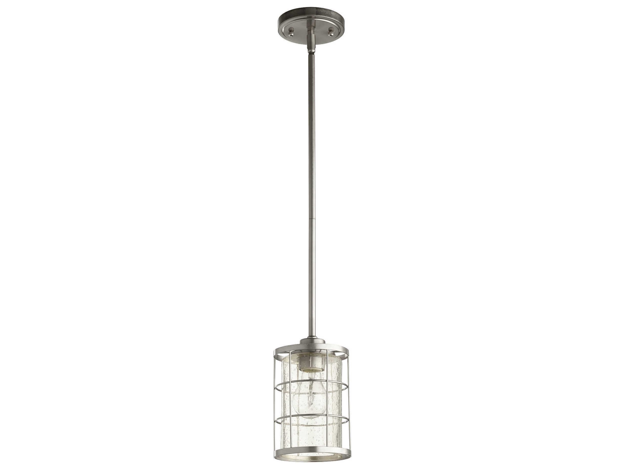 Quorum Ellis 1-Light Satin Nickel Glass Cylinder Mini Pendant