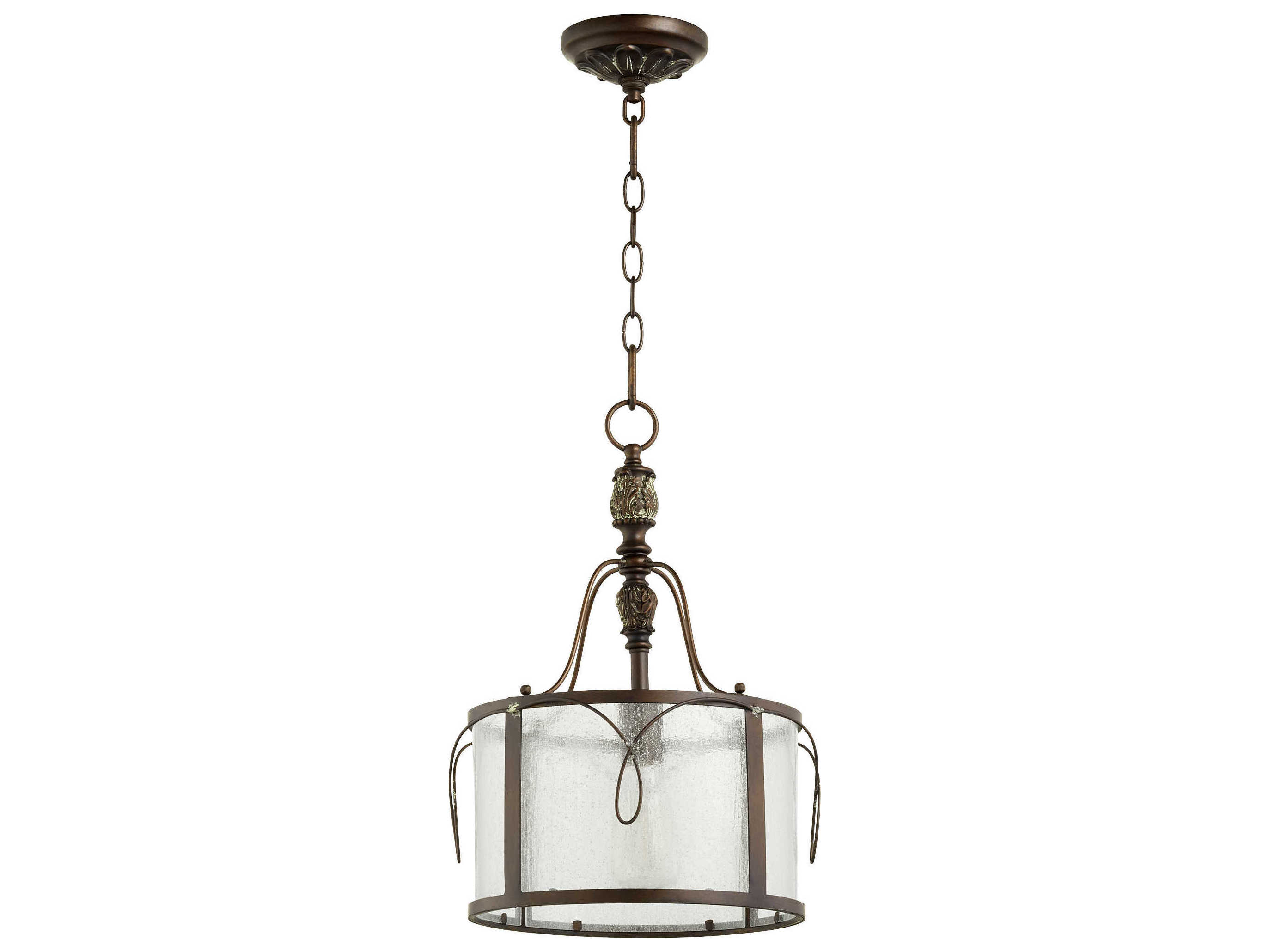 Quorum Salento 1-Light Vintage Copper Glass Drum Mini Pendant