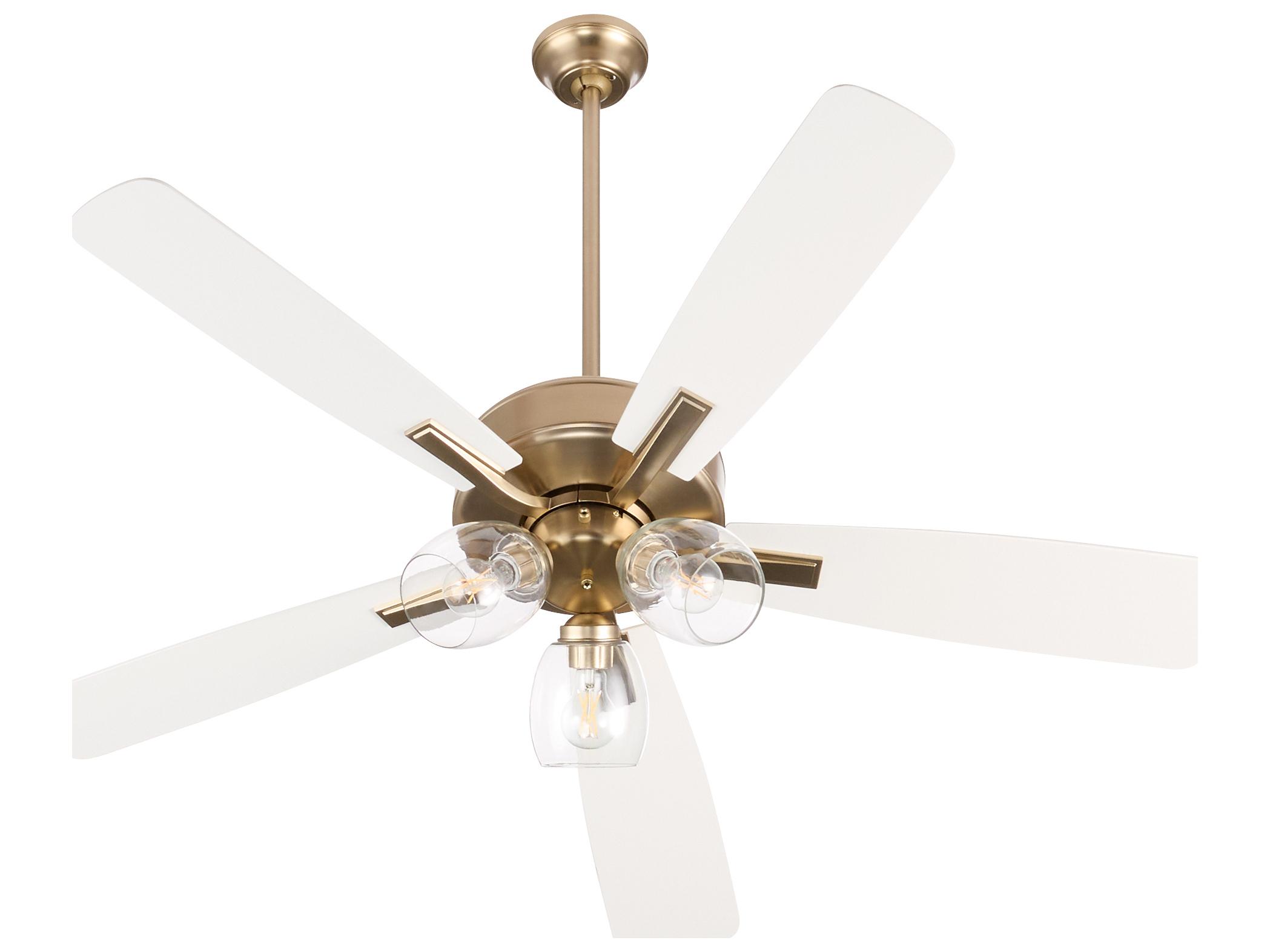 Quorum Ovation Aged Brass Studio White Ceiling Fans