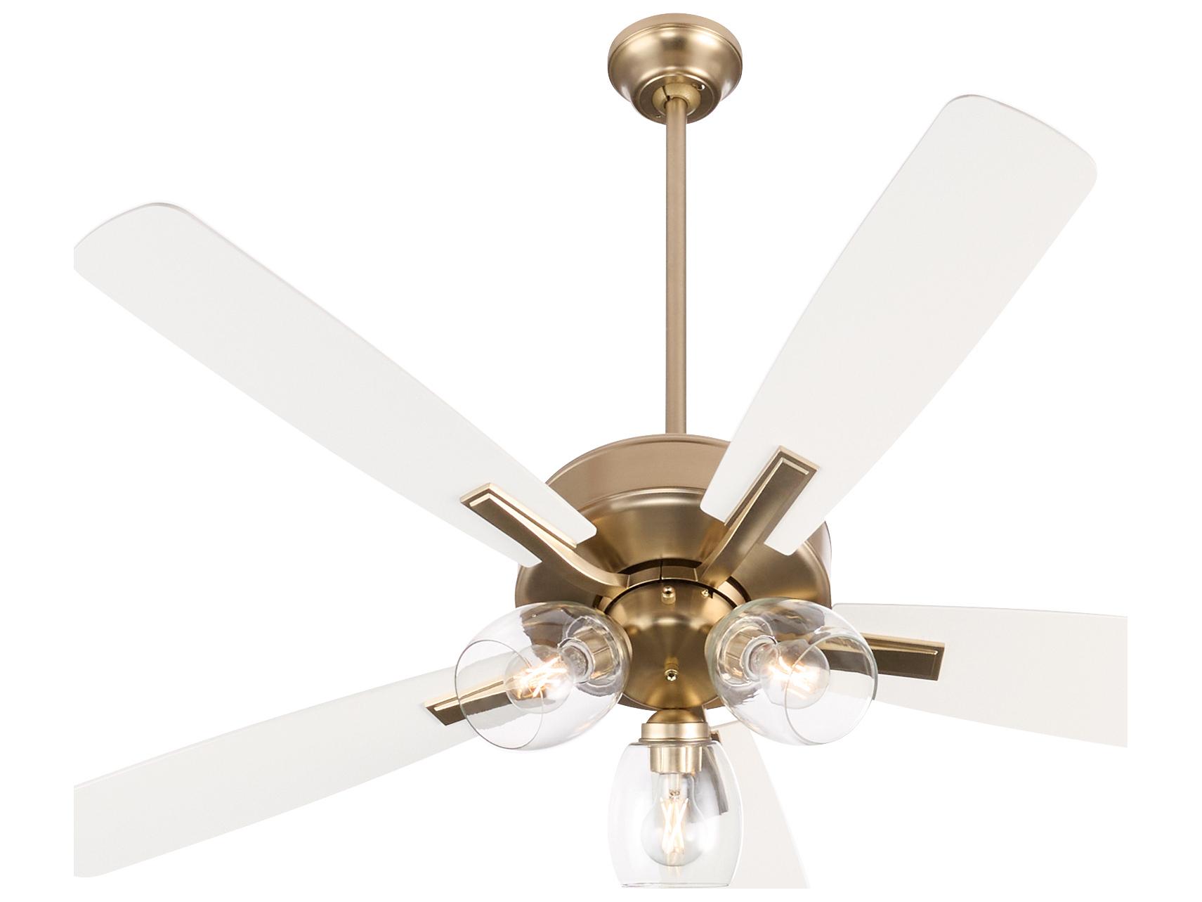 Quorum Ovation Aged Brass Studio White Ceiling Fans