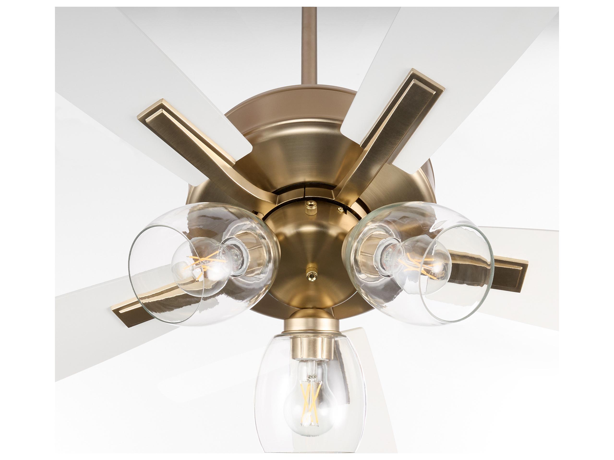 Quorum Ovation Aged Brass Studio White Ceiling Fans