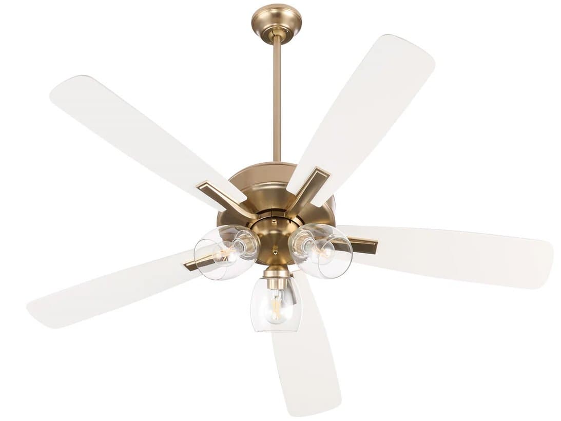 Quorum Ovation Aged Brass Studio White Ceiling Fans