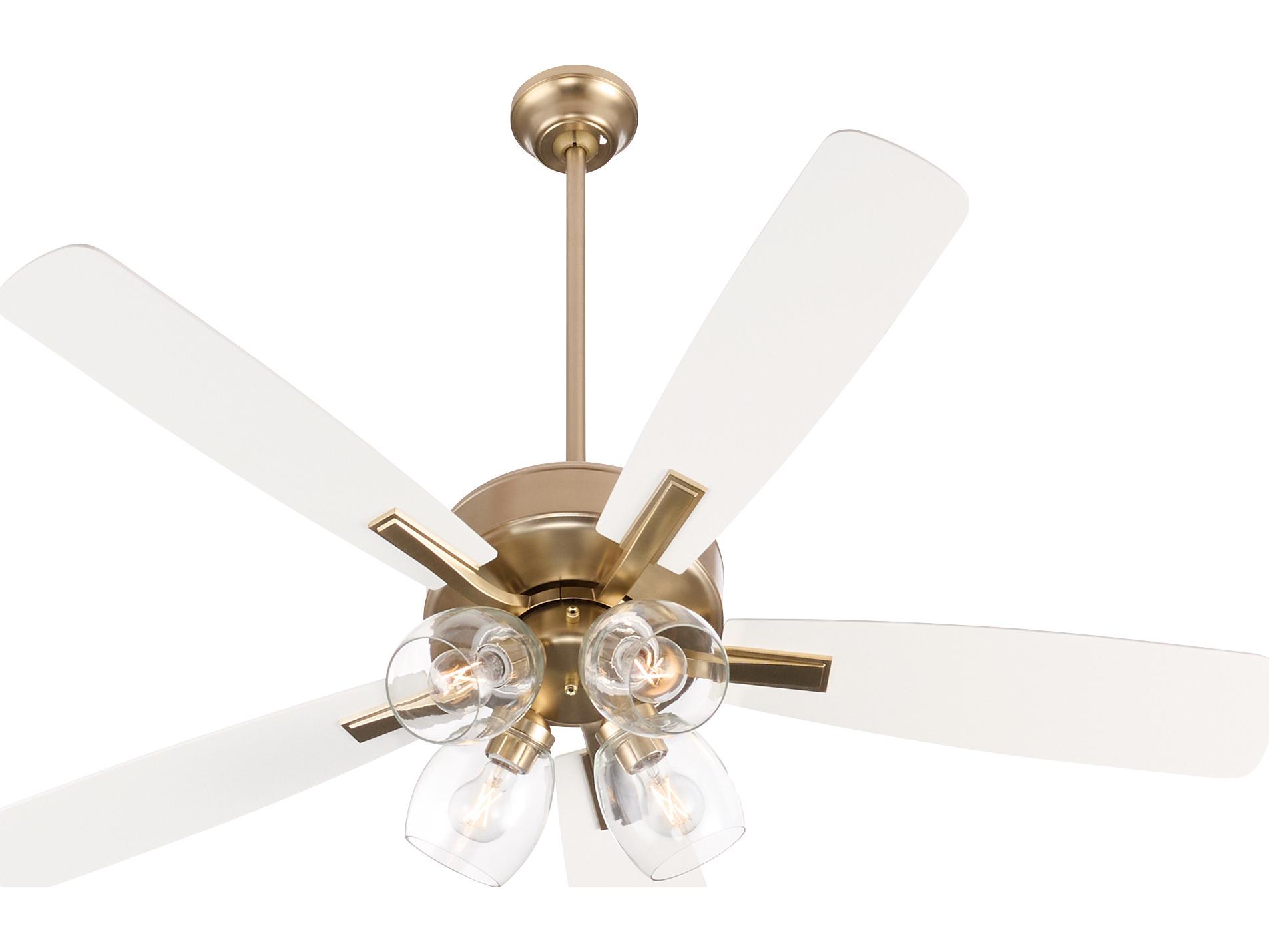 Quorum Ovation Aged Brass Studio White Ceiling Fans