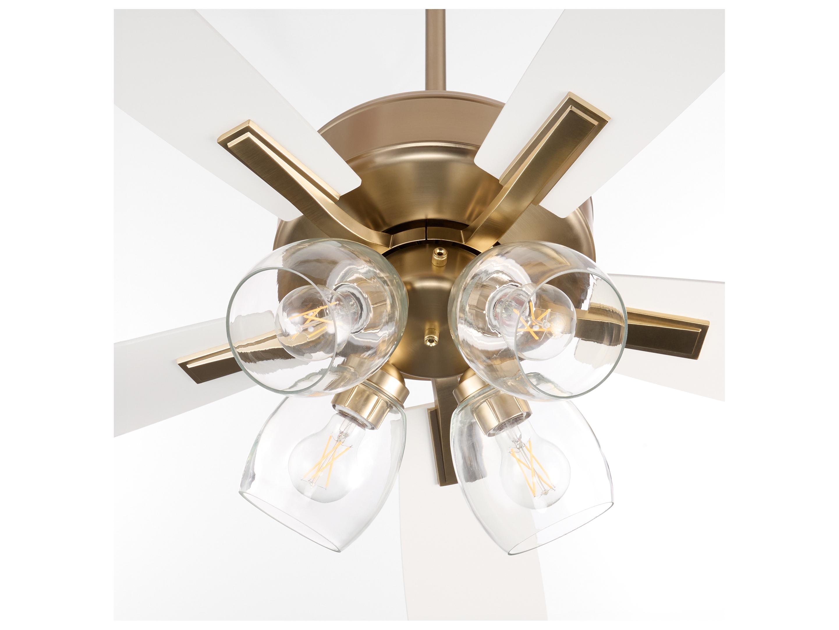 Quorum Ovation Aged Brass Studio White Ceiling Fans