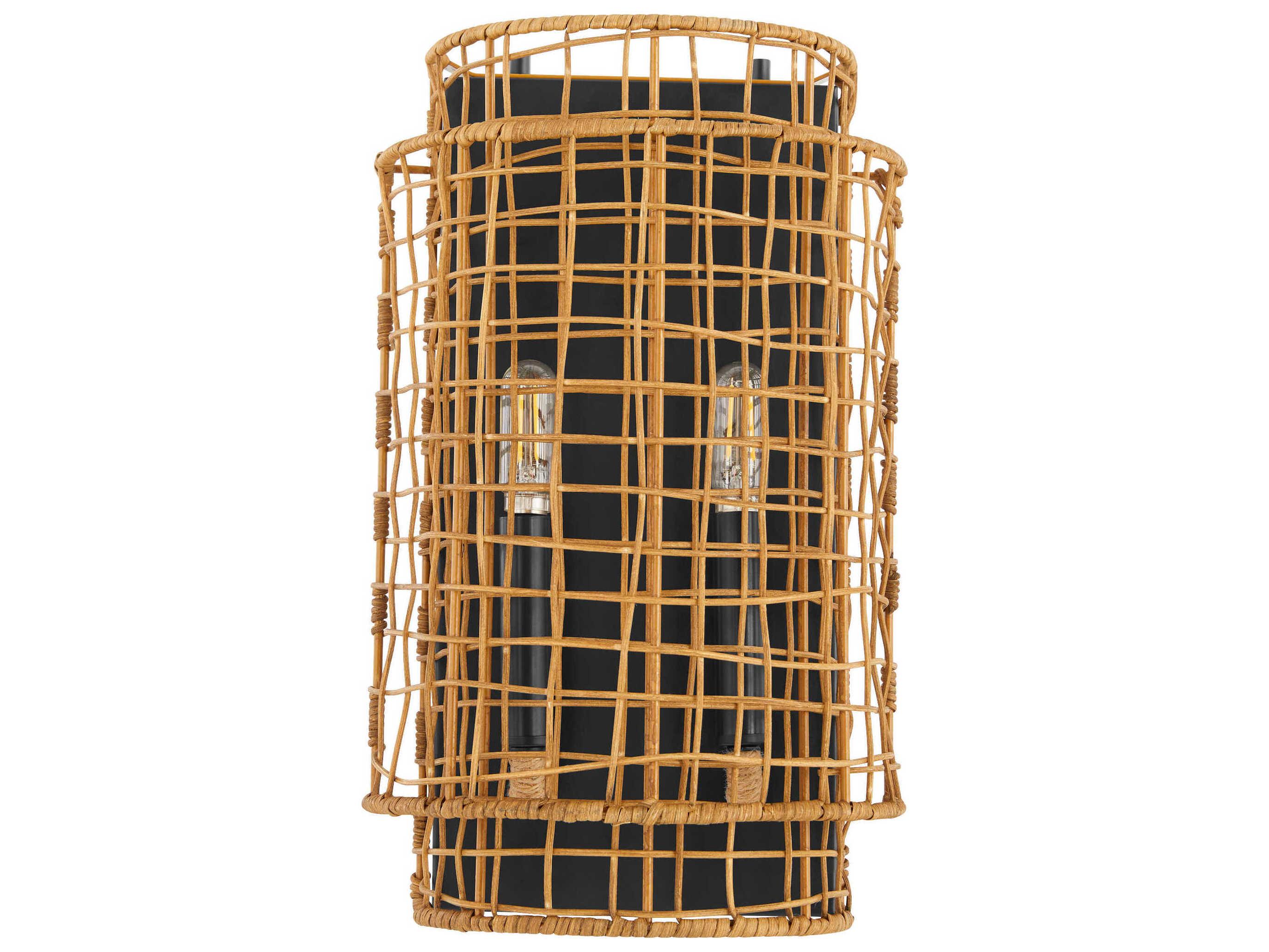 Quorum Abaca 2-Light Matte Black Brown Wall Sconce