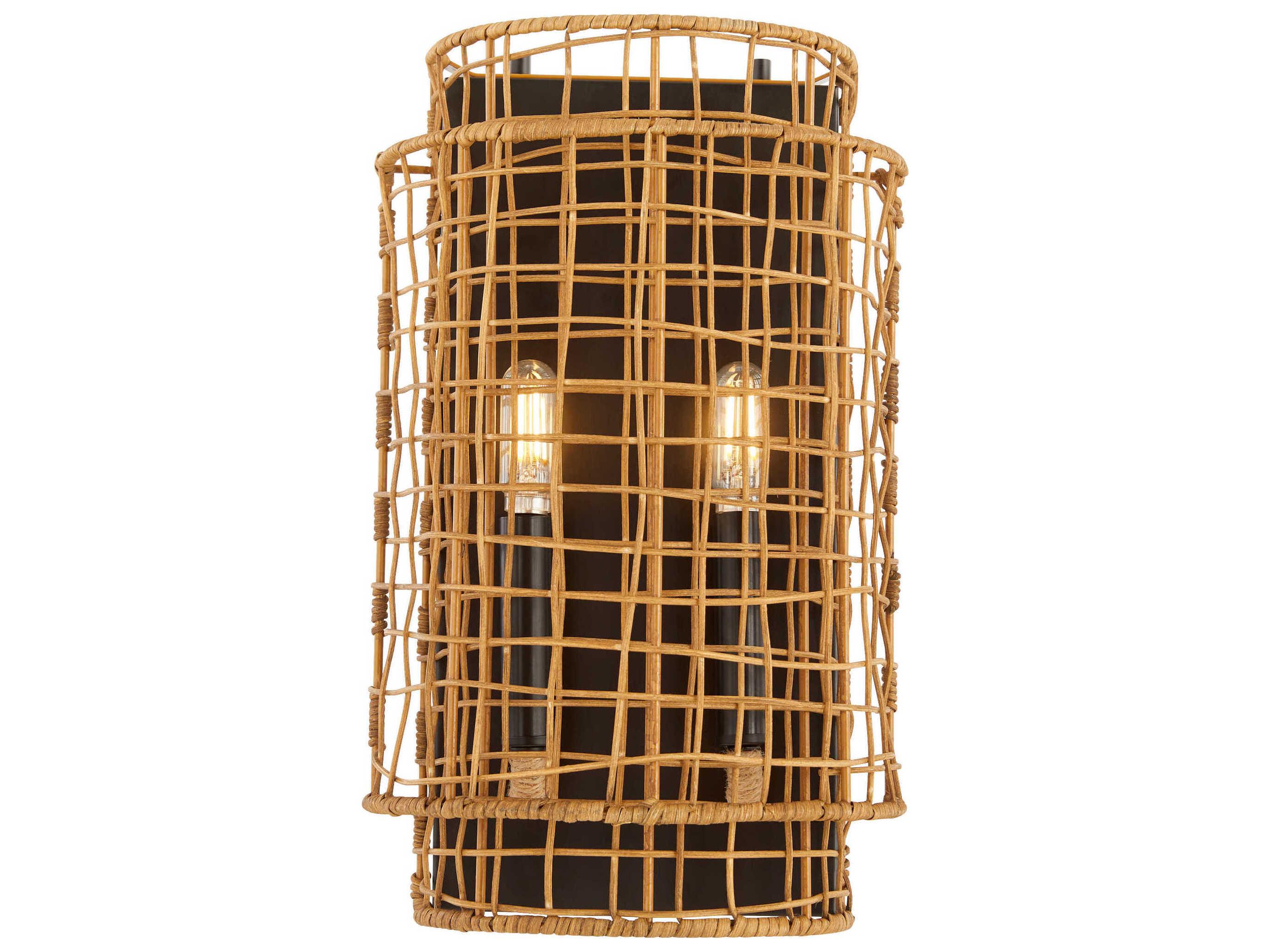 Quorum Abaca 2-Light Matte Black Brown Wall Sconce