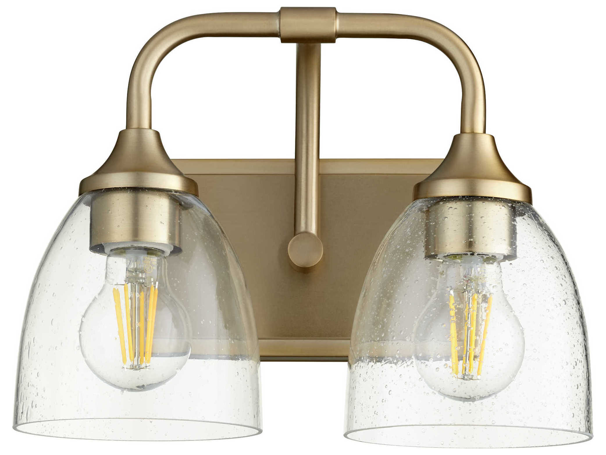 Quorum Enclave 2-Light Aged Brass With Clear Seeded Glass Vanity Light