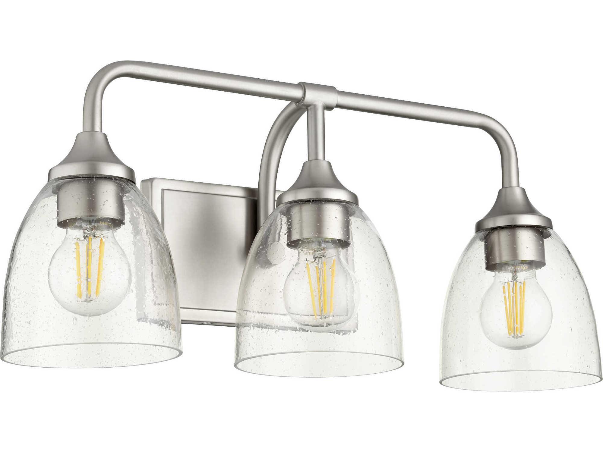 Quorum Enclave 3-Light Satin Nickel With Clear Seeded Glass Vanity Light