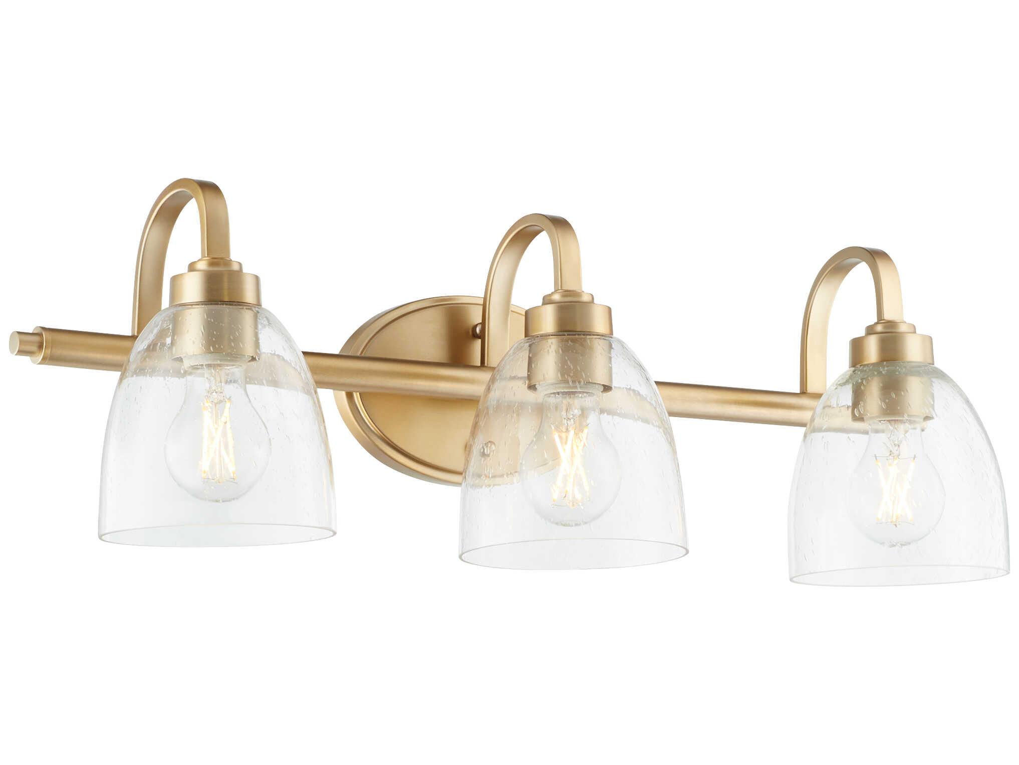 Quorum Reyes 3-Light Aged Brass Glass Vanity Light