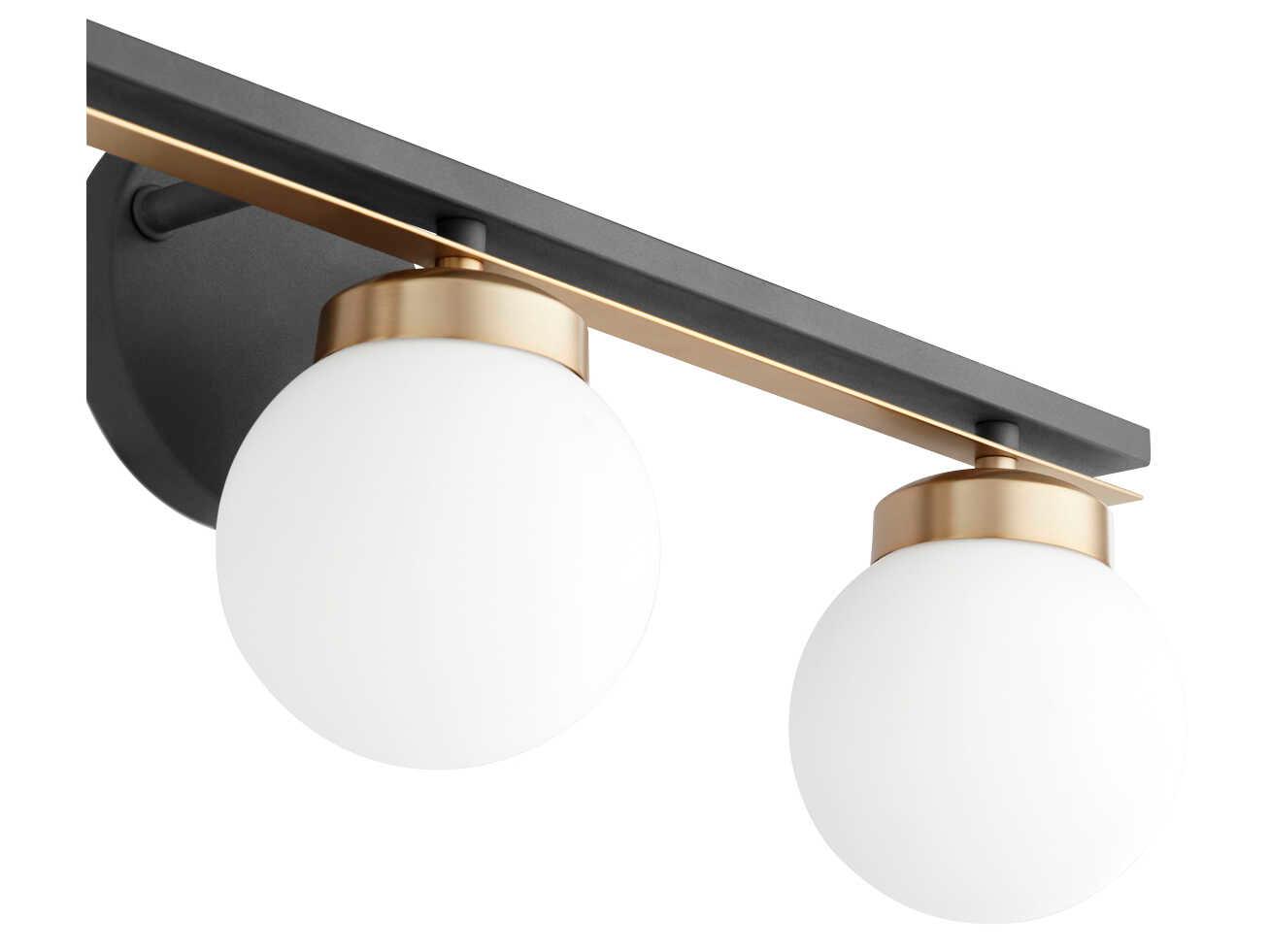 Quorum Nimbus 3-Light Textured Black Aged Brass Glass Vanity Light