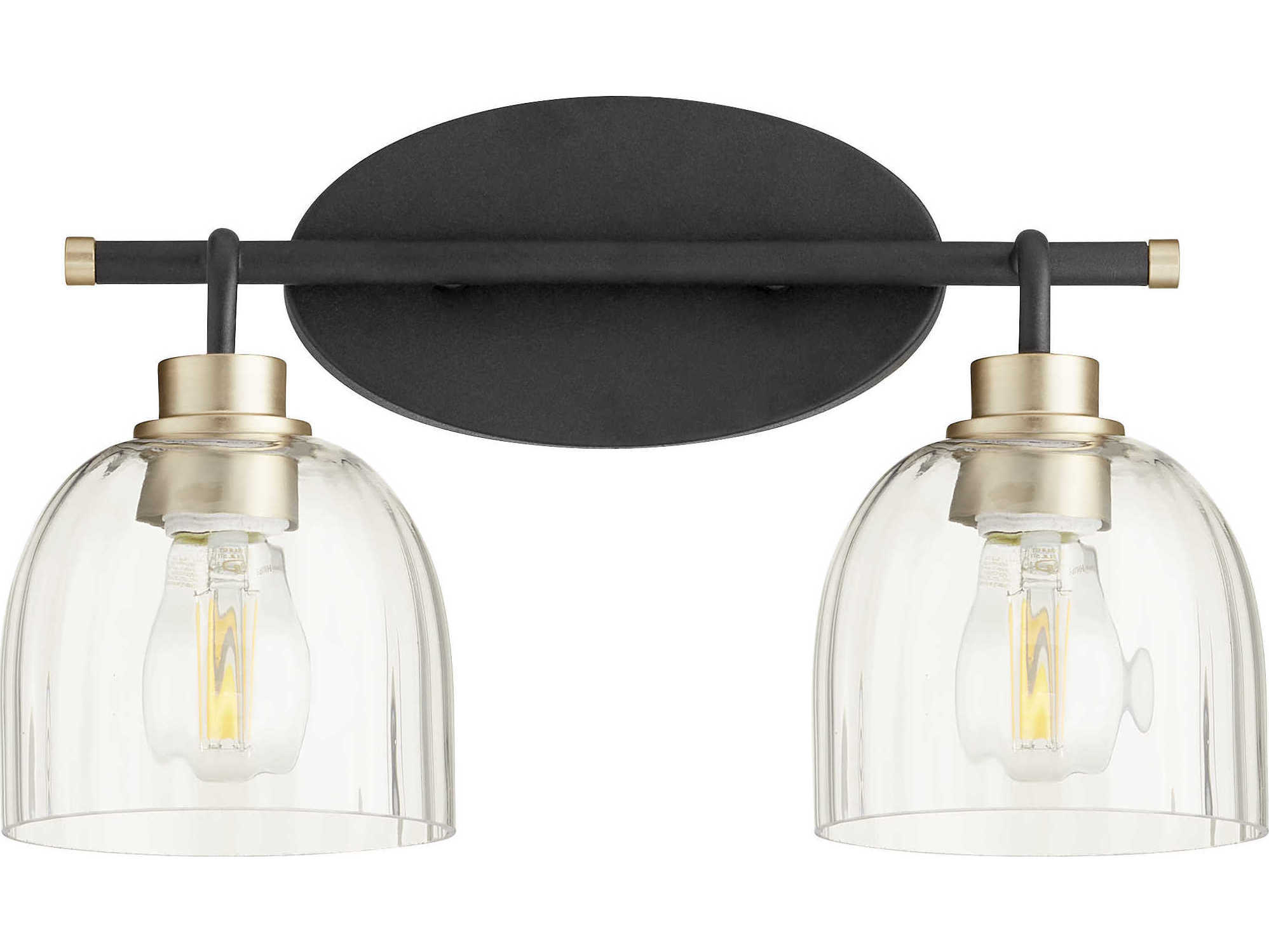 Quorum Espy 2-Light Noir With Aged Brass Black Glass Vanity Light