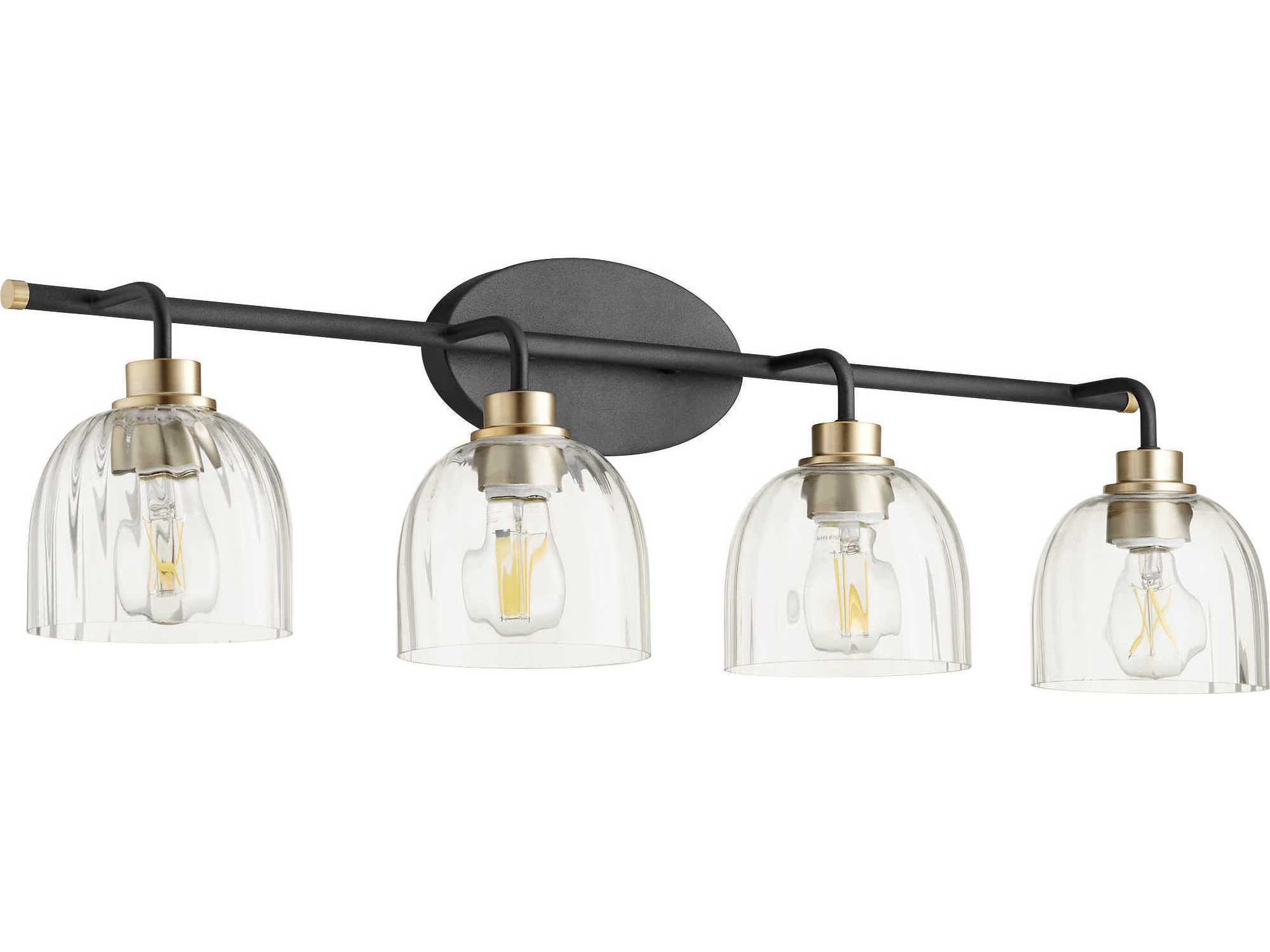 Quorum Espy 4-Light Noir With Aged Brass Black Glass Vanity Light