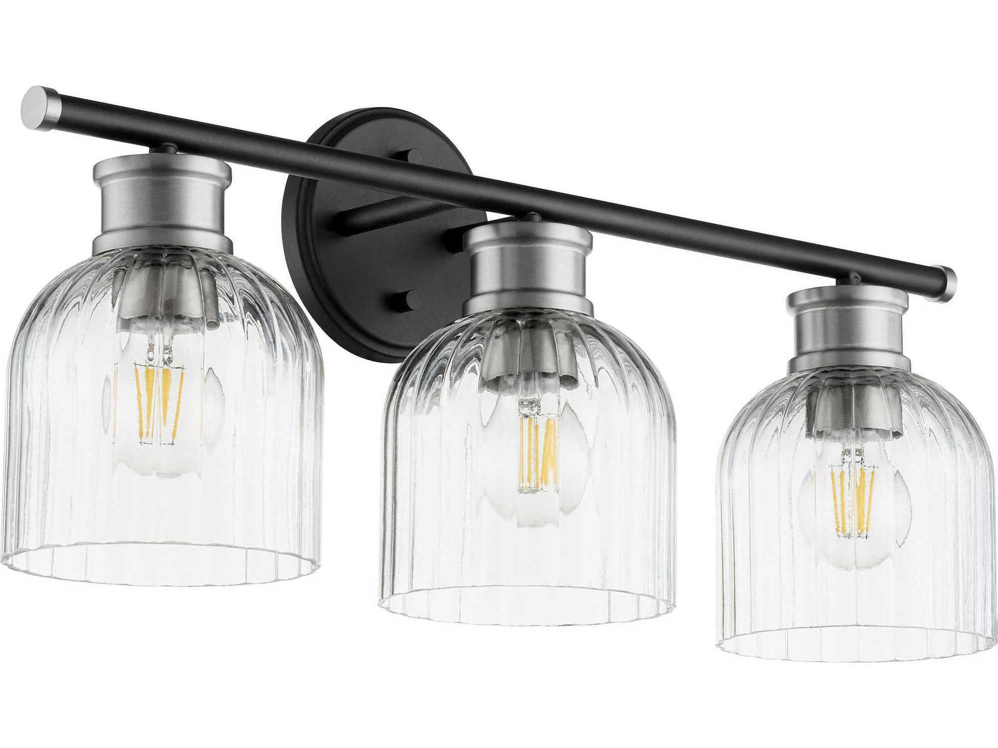 Quorum Monarch 3-Light Noir With Satin Nickel Black Glass Vanity Light