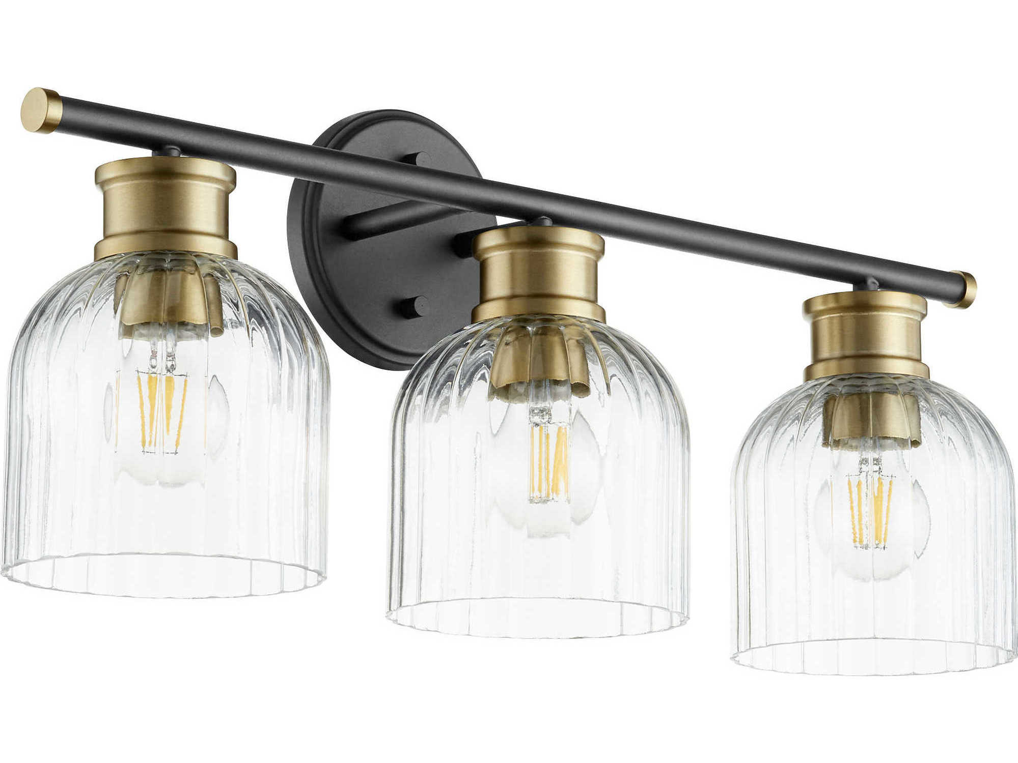 Quorum Monarch 3-Light Noir With Aged Brass Black Glass Vanity Light