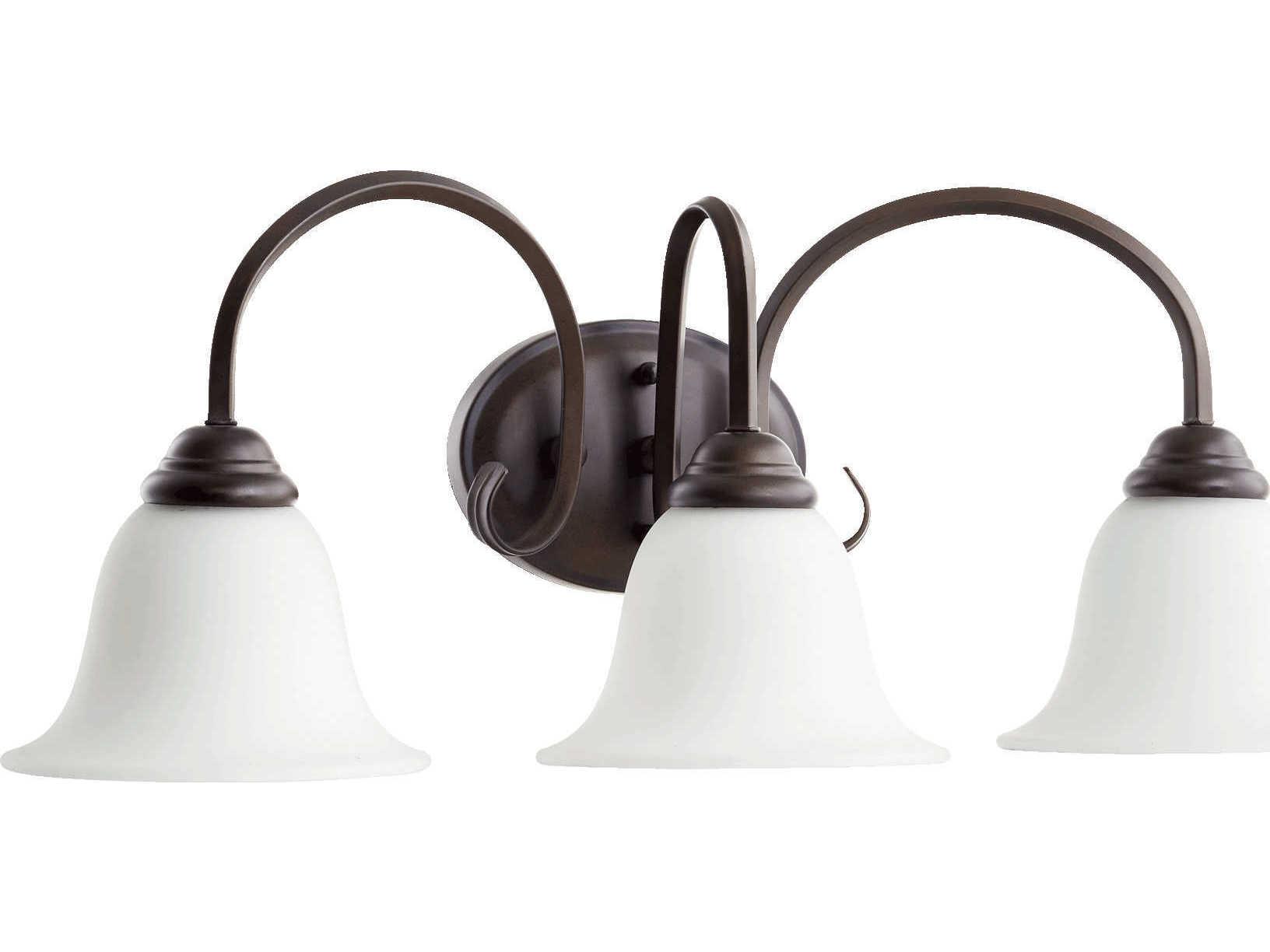 Quorum Spencer 3-Light Oiled Bronze With Satin Opal White Glass Vanity Light