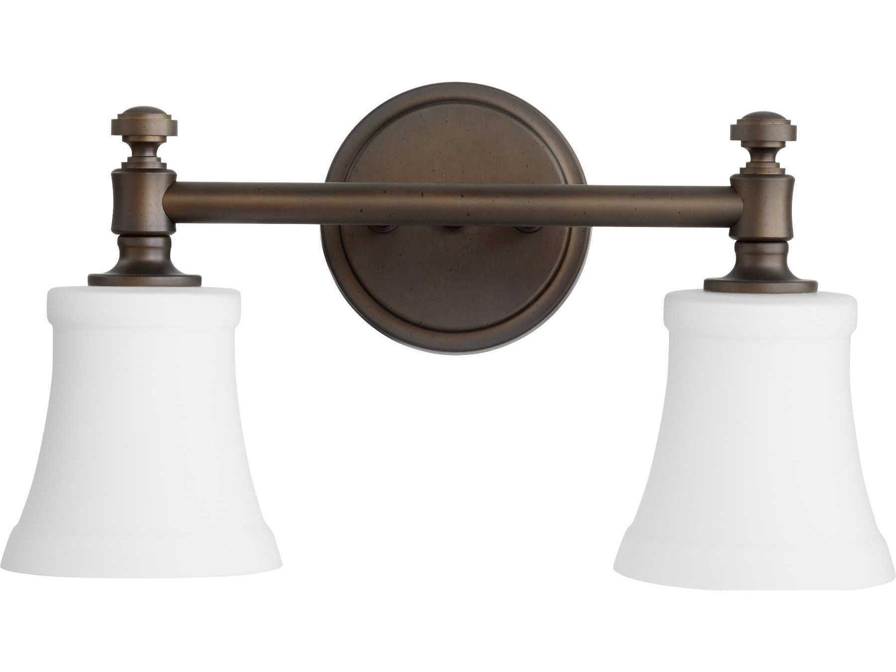 Quorum Rossington 2-Light Oiled Bronze With Satin Opal White Glass Vanity Light