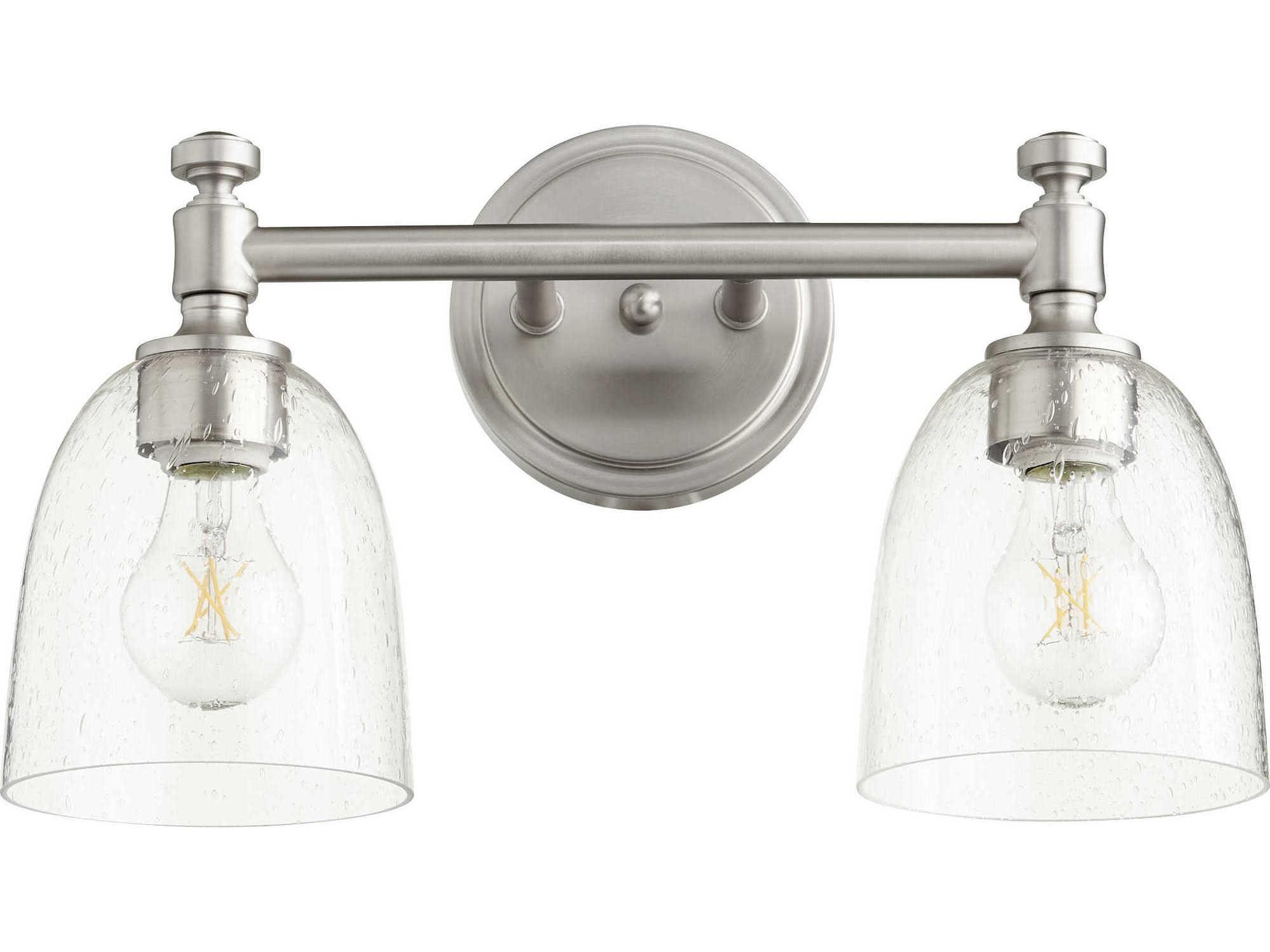 Quorum Rossington 2-Light Satin Nickel With Clear Seeded Glass Vanity Light