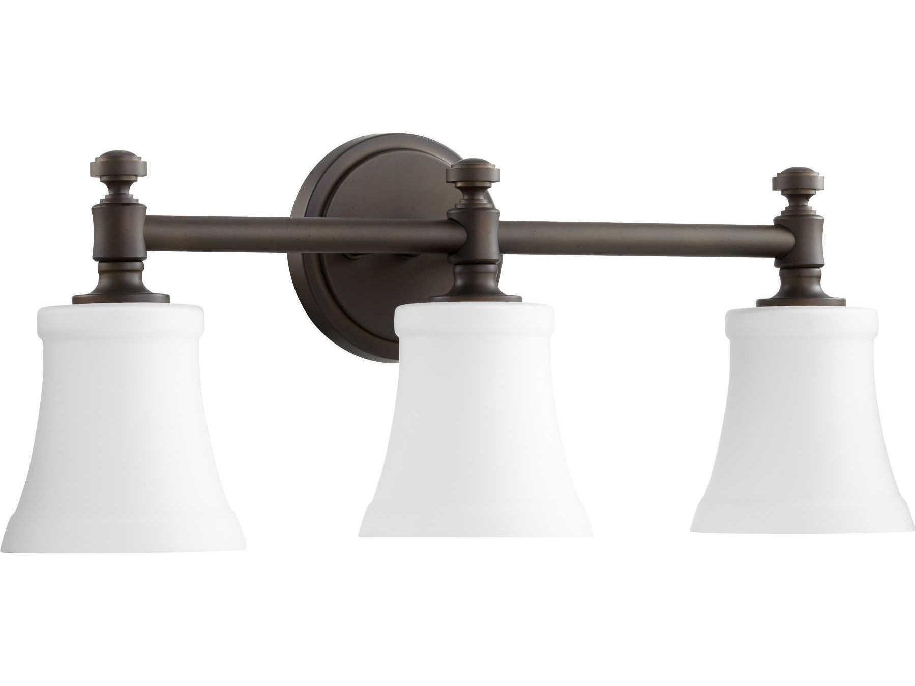 Quorum Rossington 3-Light Oiled Bronze With Satin Opal White Glass Vanity Light