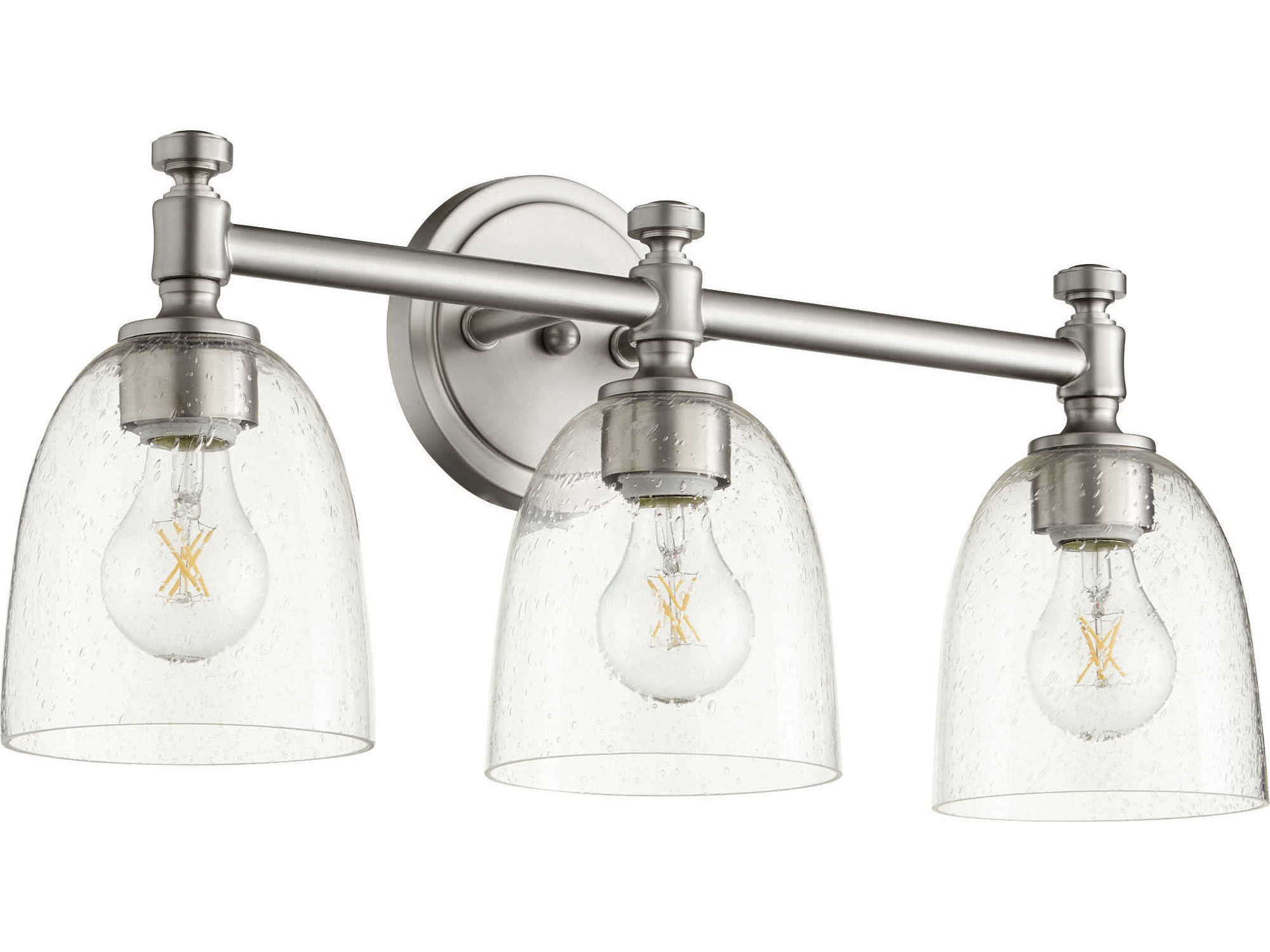 Quorum Rossington 3-Light Satin Nickel With Clear Seeded Glass Vanity Light