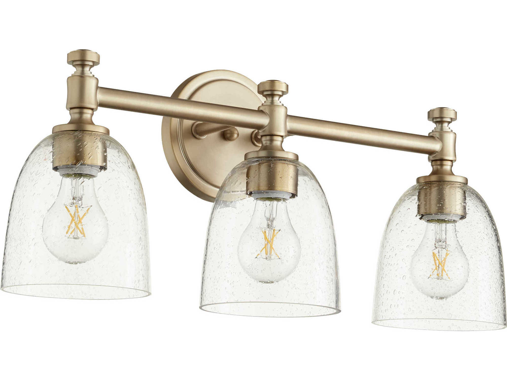 Quorum Rossington 3-Light Aged Brass With Clear Seeded Glass Vanity Light