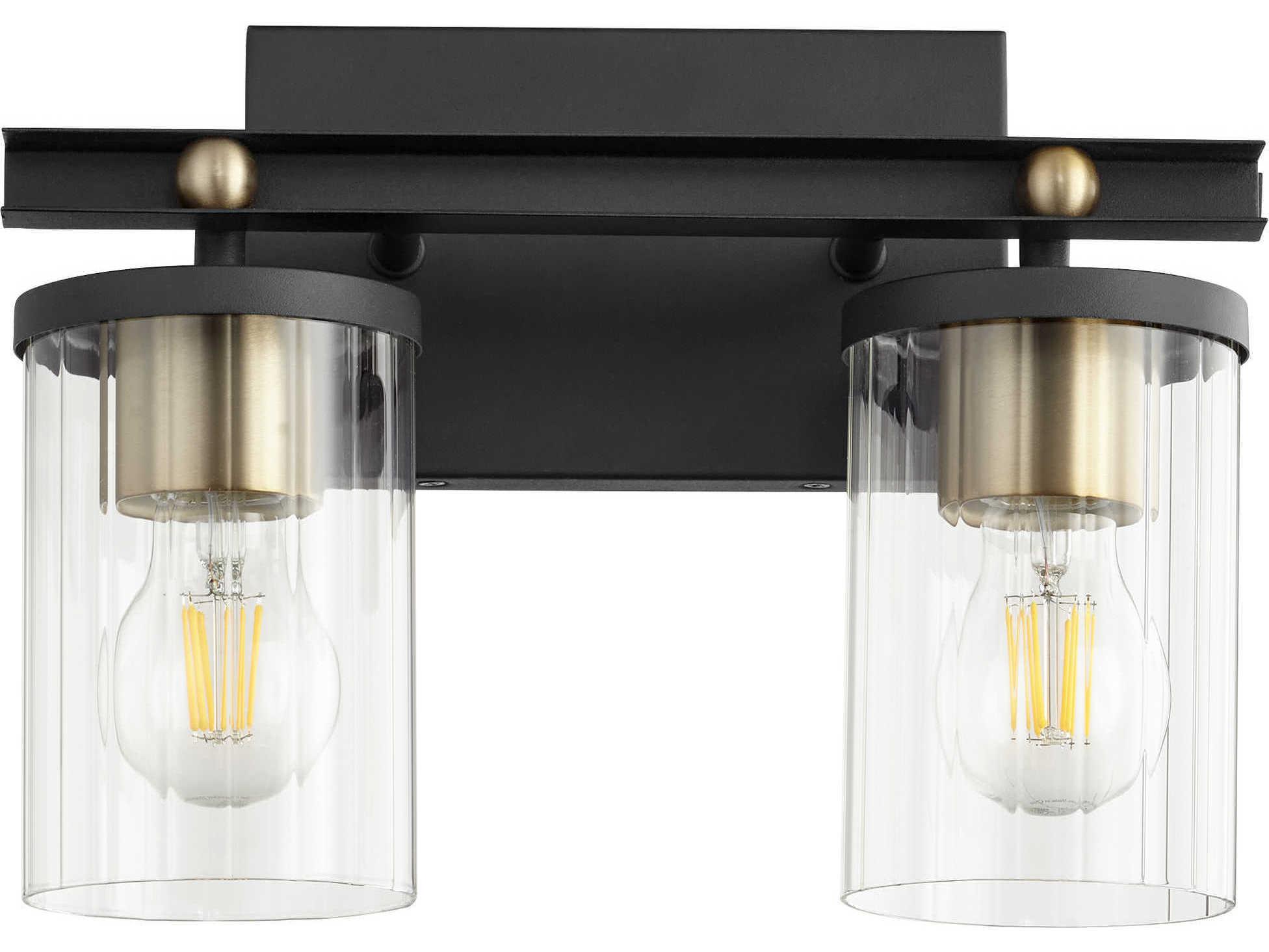 Quorum Empire 2-Light Noir With Aged Brass Black Glass Vanity Light