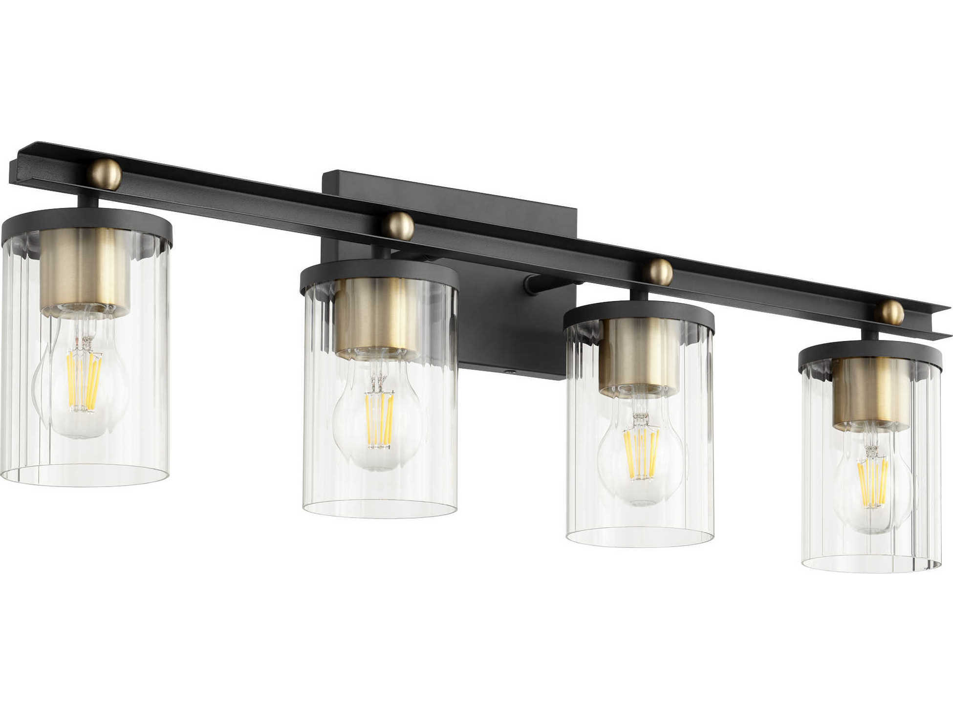 Quorum Empire 4-Light Noir With Aged Brass Black Glass Vanity Light
