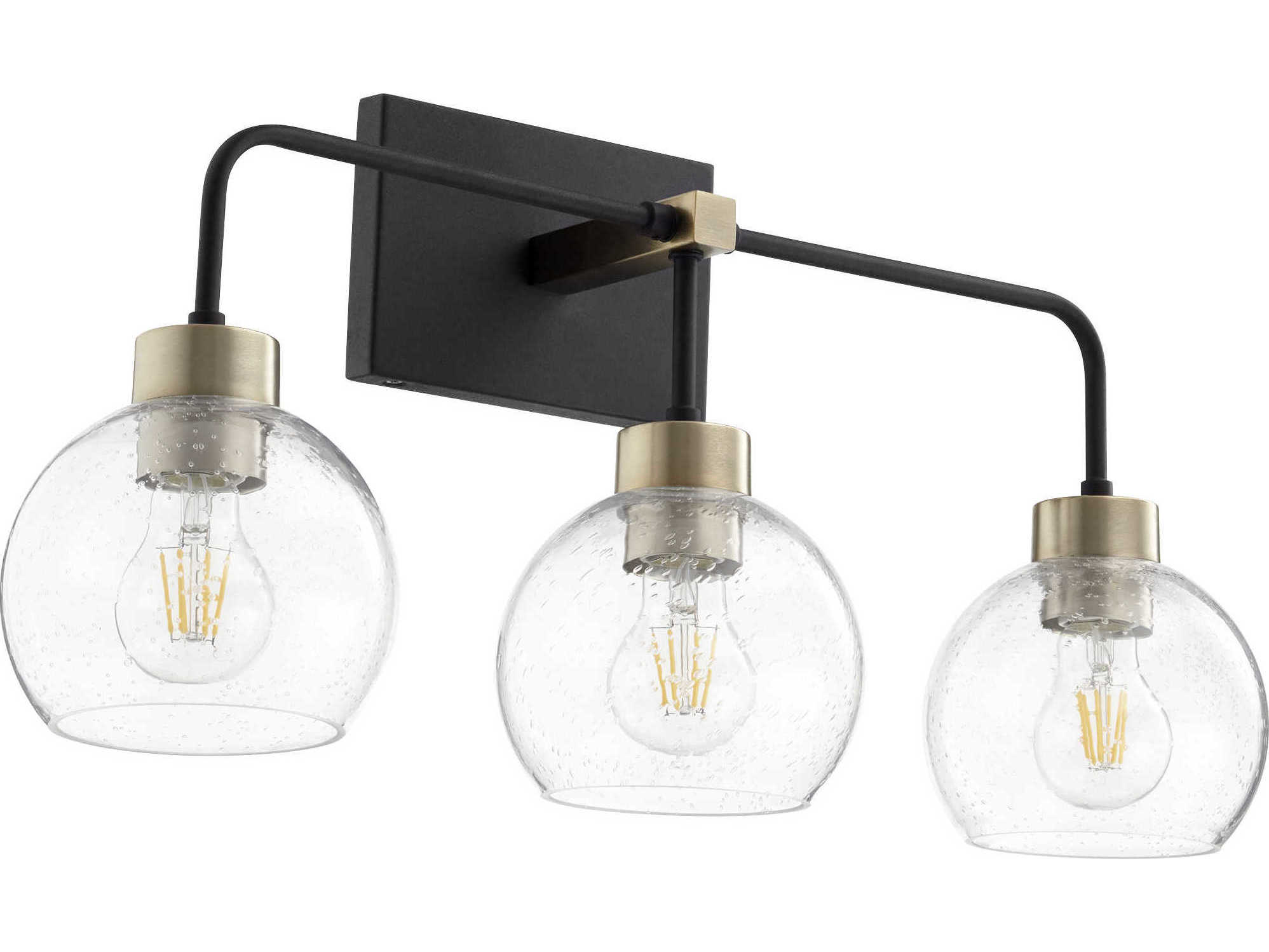 Quorum Lacy 3-Light Noir With Aged Brass Black Glass Vanity Light
