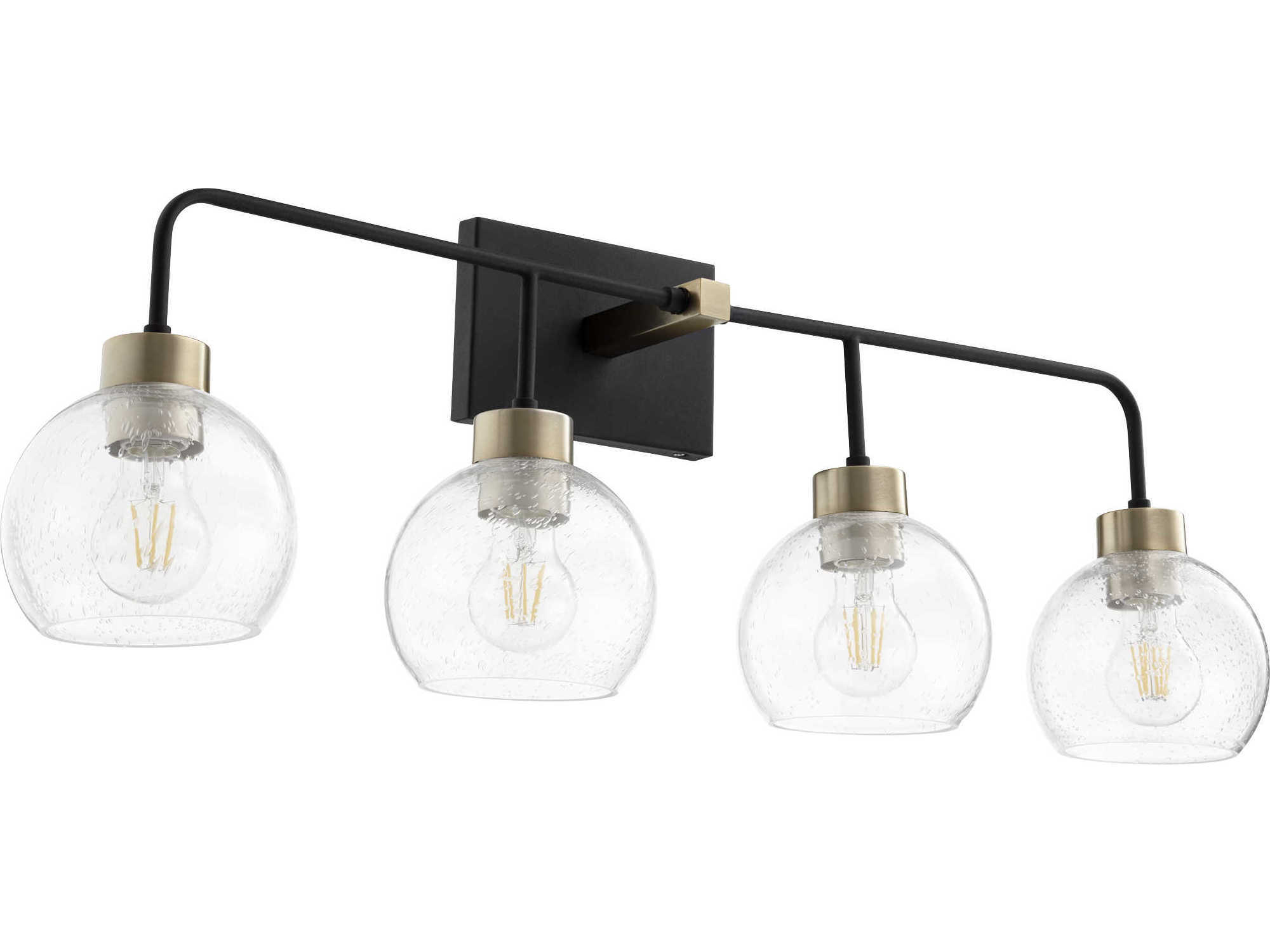 Quorum Lacy 4-Light Noir With Aged Brass Black Glass Vanity Light