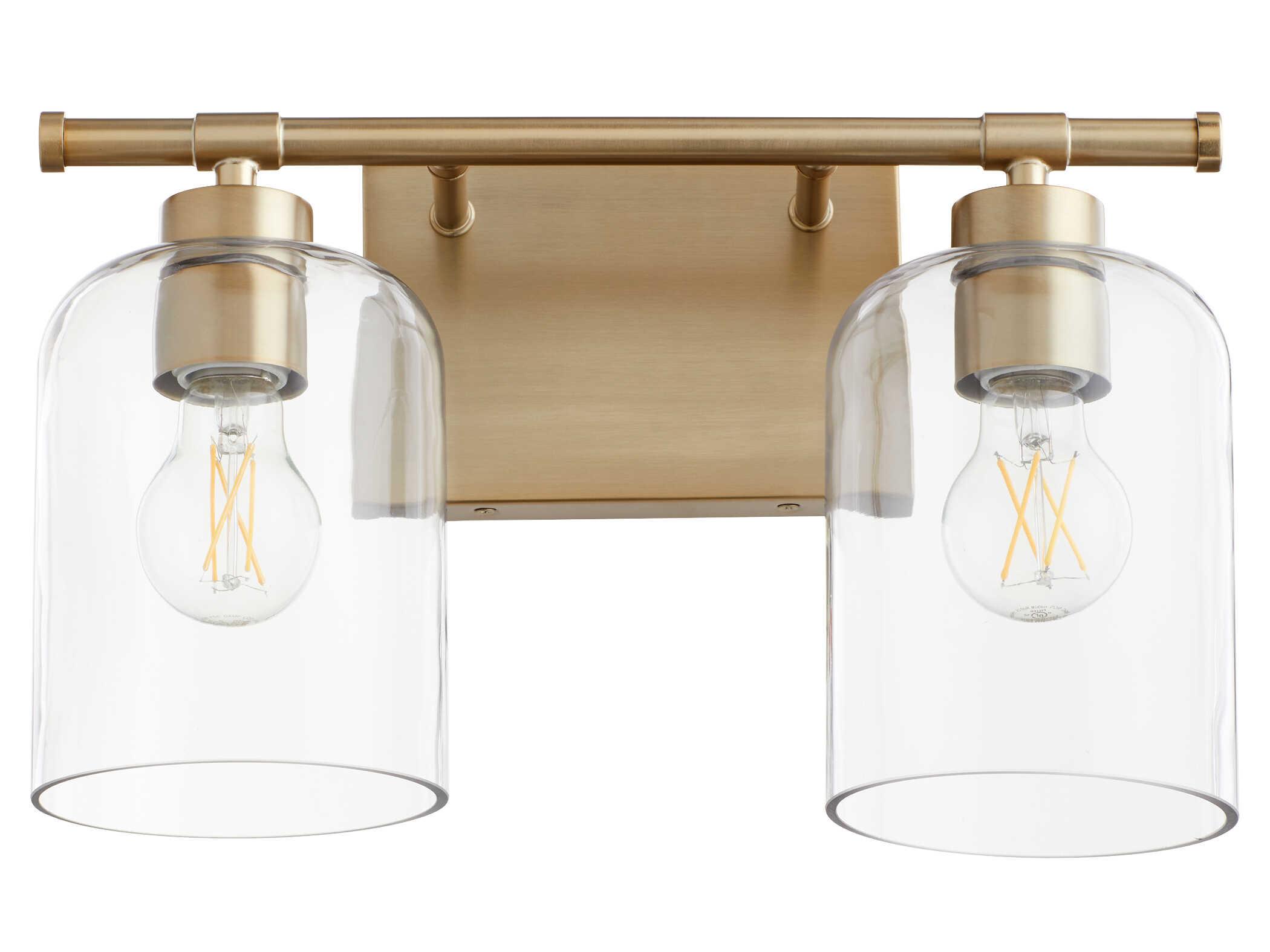 Quorum Tribute 2-Light Aged Brass Glass Vanity Light