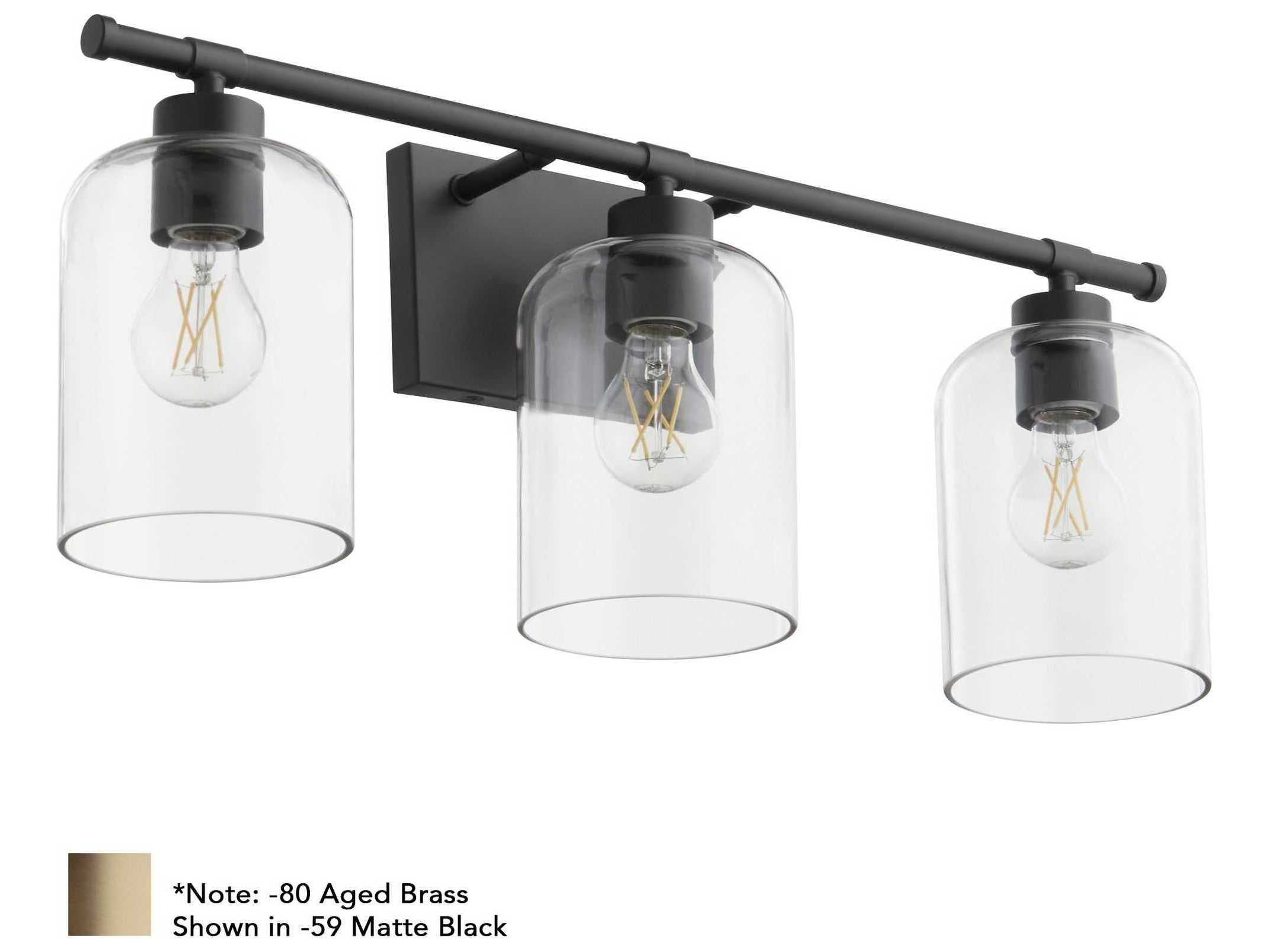 Quorum Tribute 3-Light Aged Brass Nickel Glass Vanity Light