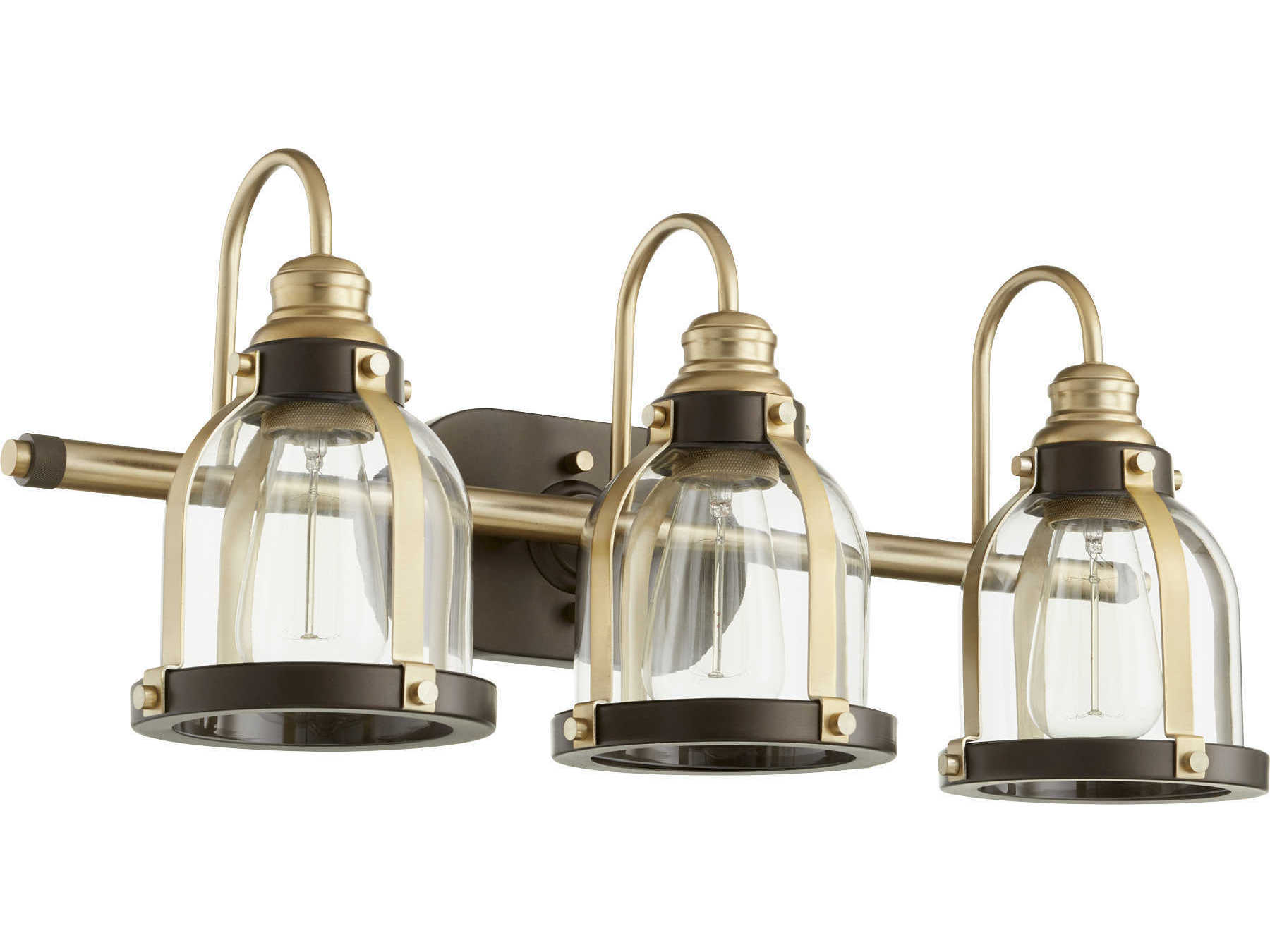 Quorum 3-Light Aged Brass With Oiled Bronze Glass Vanity Light