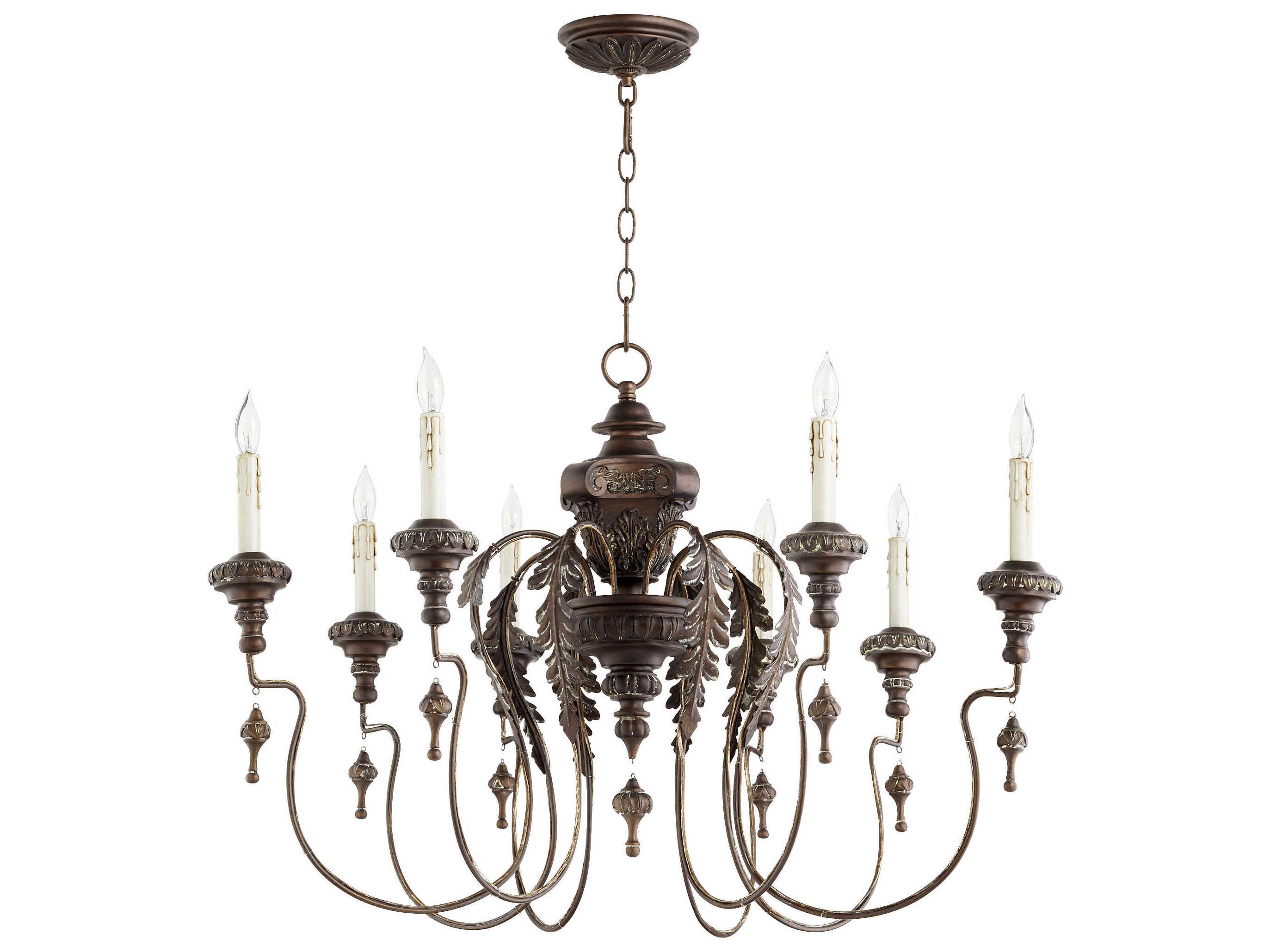 Quorum Salento 8-Light Vintage Copper Brown Candelabra Chandelier