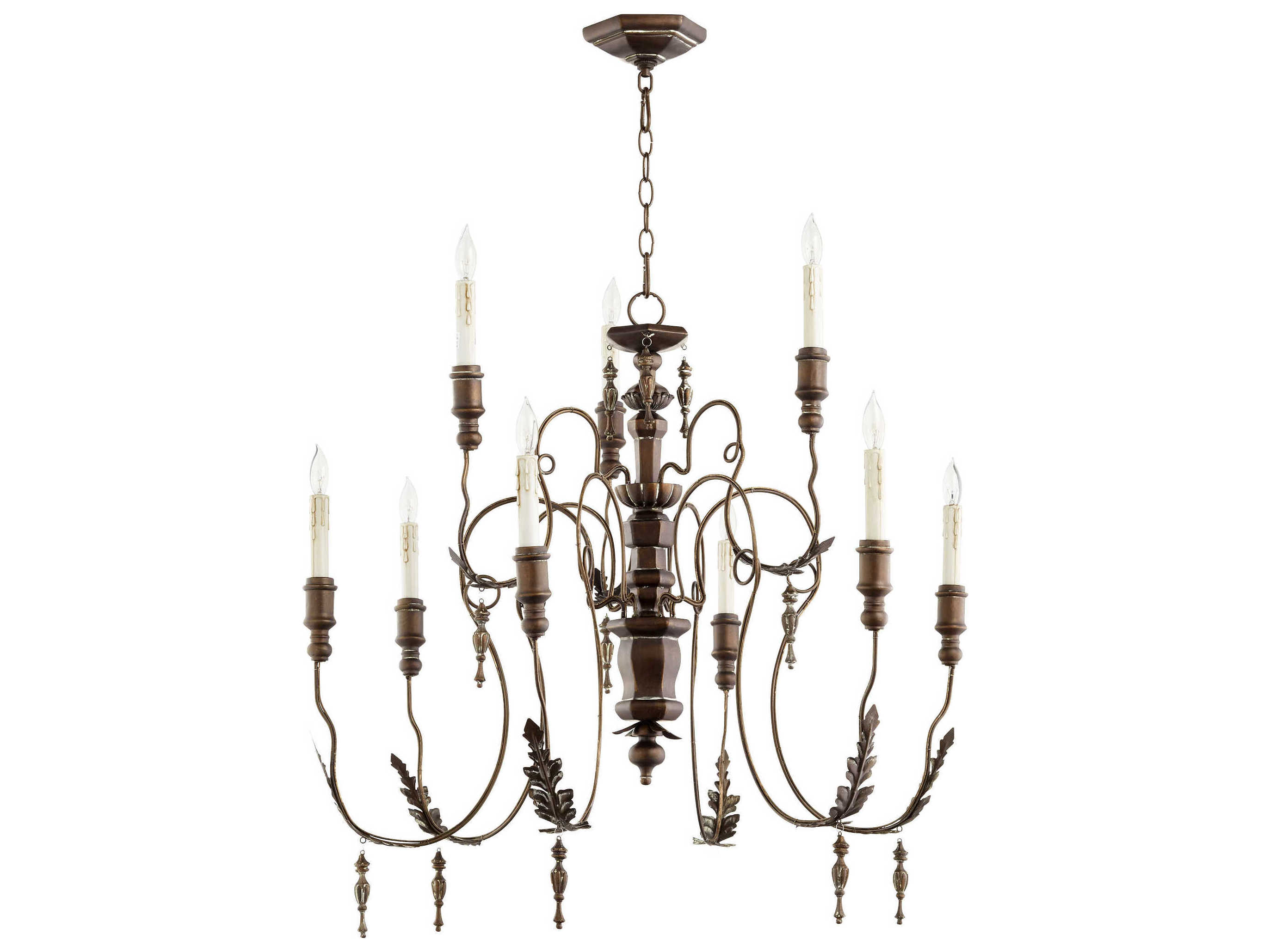 Quorum Salento 9-Light Vintage Copper Brown Candelabra Chandelier
