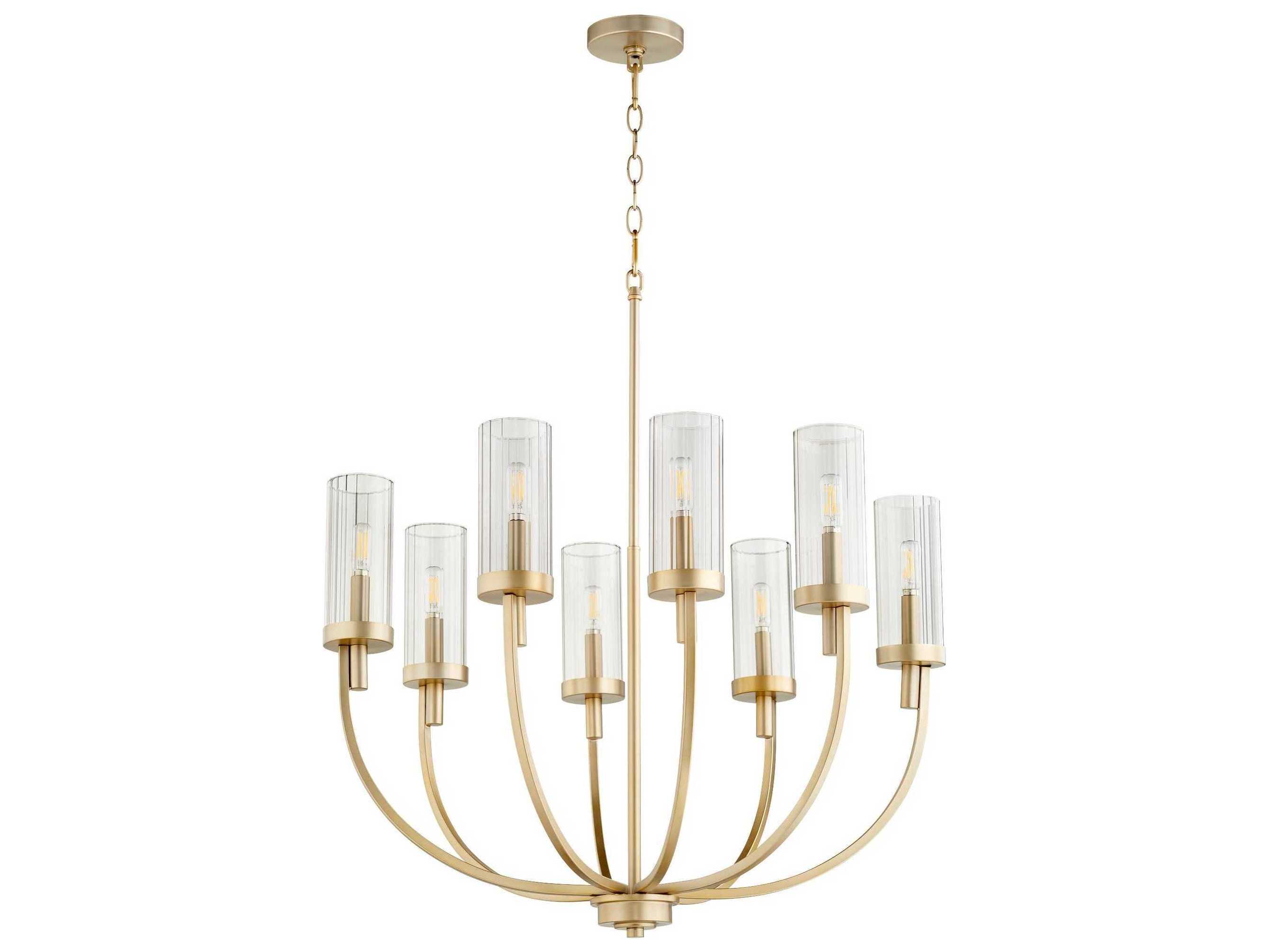 Quorum Ladin 8-Light Aged Brass Glass Candelabra Cylinder Chandelier
