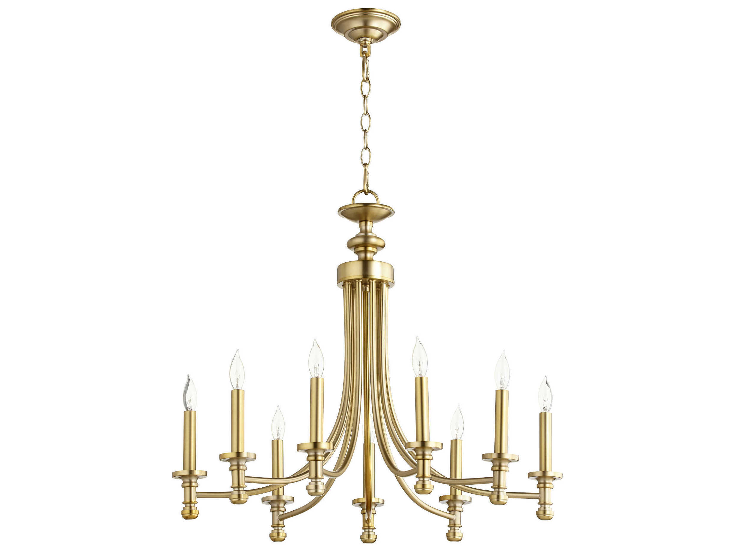 Quorum Rossington 9-Light Aged Brass Candelabra Chandelier