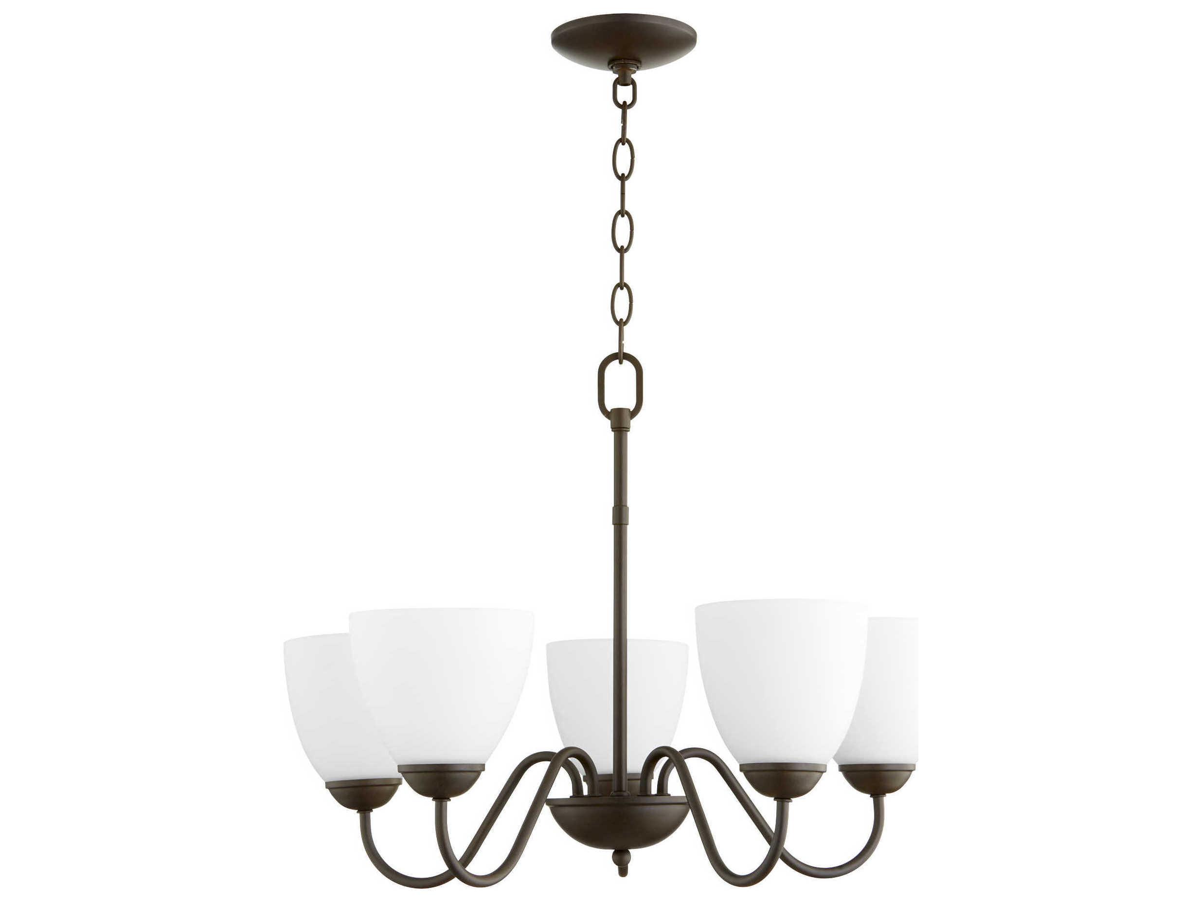 Quorum 5-Light Oiled Bronze Glass Bell Chandelier