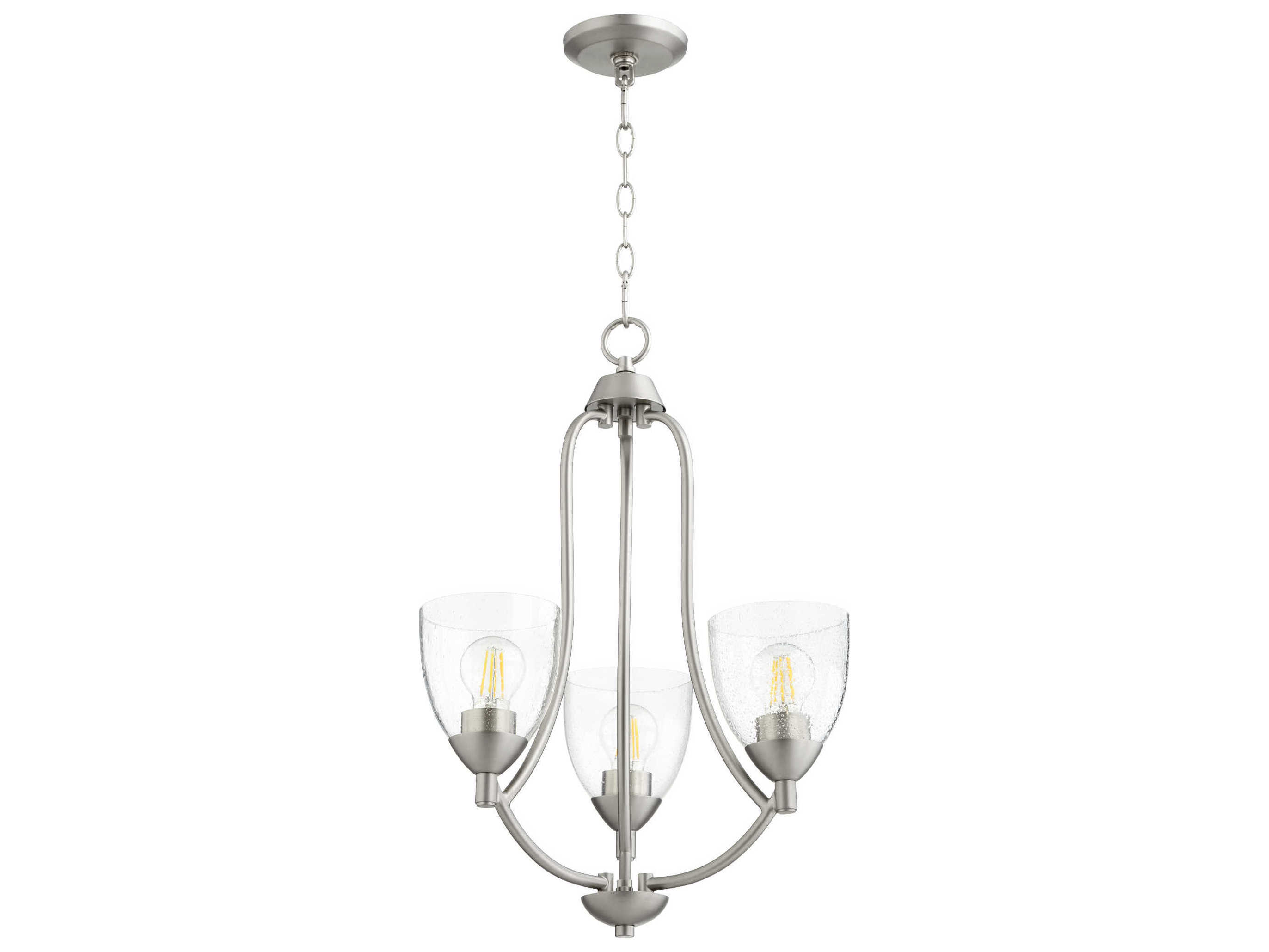 Quorum Barkley 3-Light Satin Nickel Glass Bell Chandelier