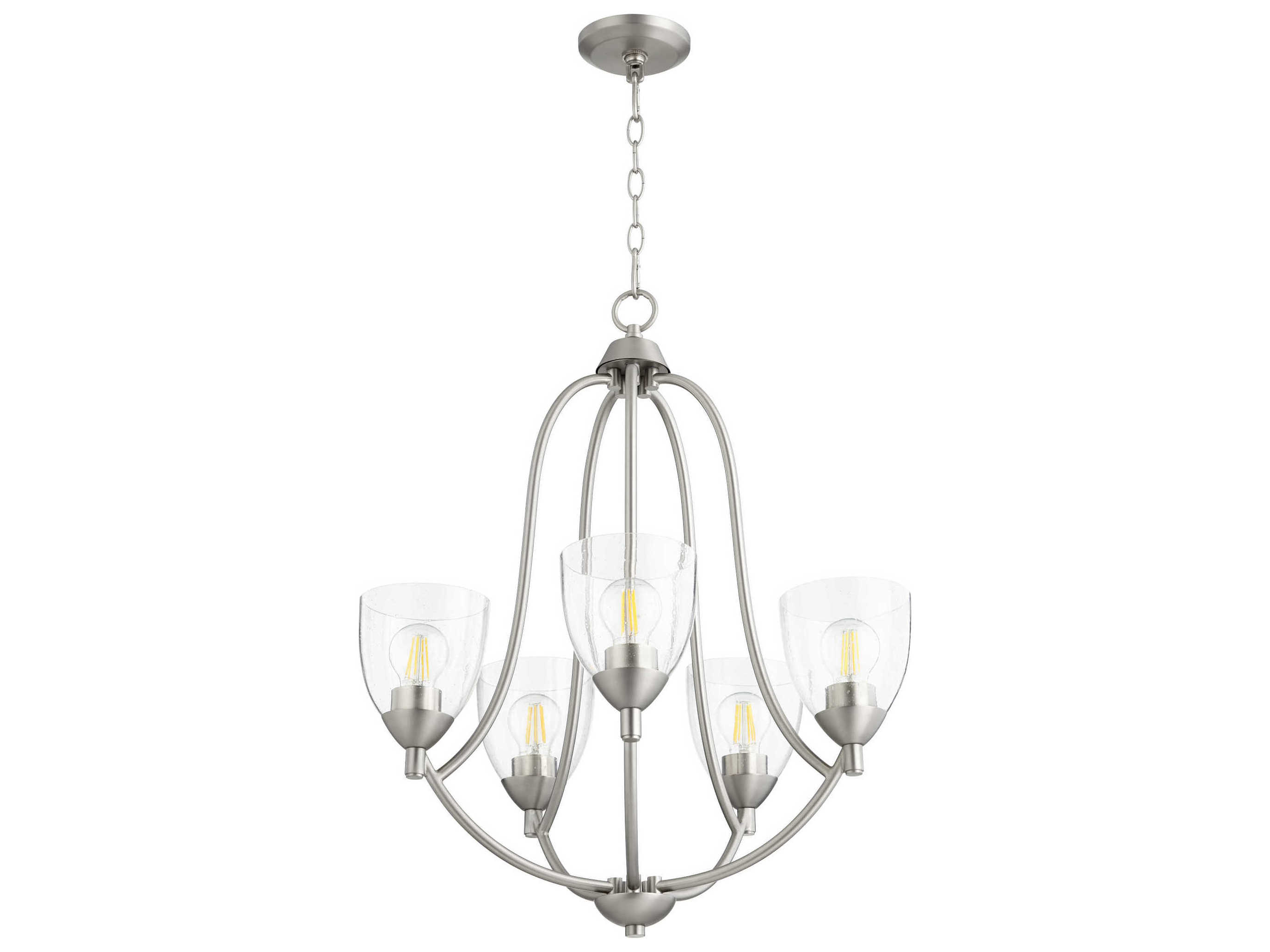 Quorum Barkley 5-Light Satin Nickel Glass Bell Chandelier