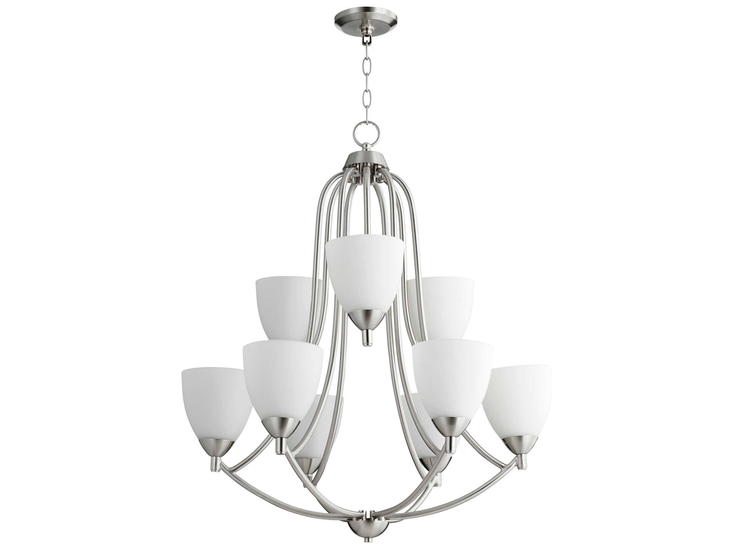 Quorum Barkley 9-Light Satin Nickel Glass Bell Tiered Chandelier