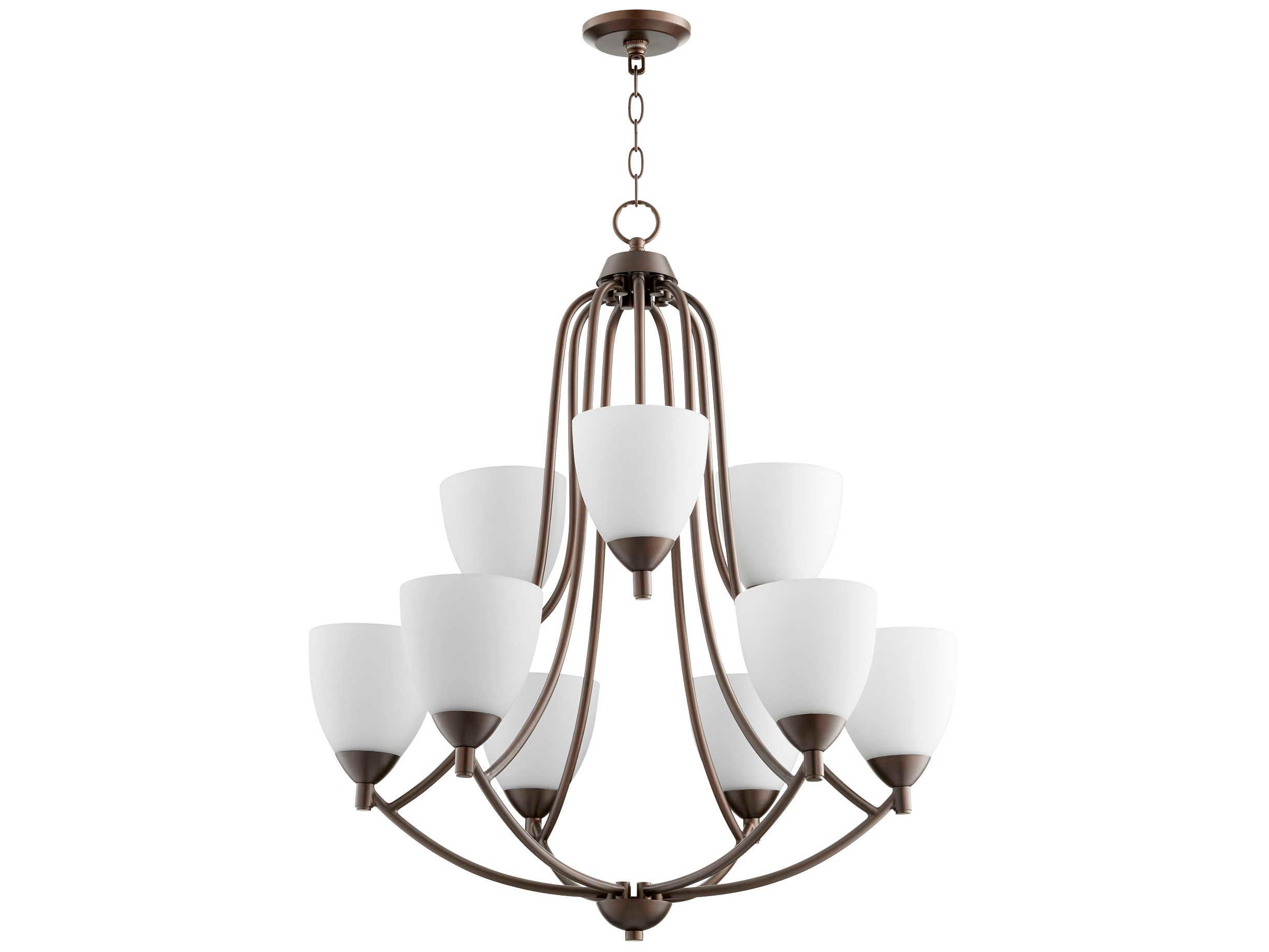 Quorum Barkley 9-Light Oiled Bronze Glass Bell Chandelier